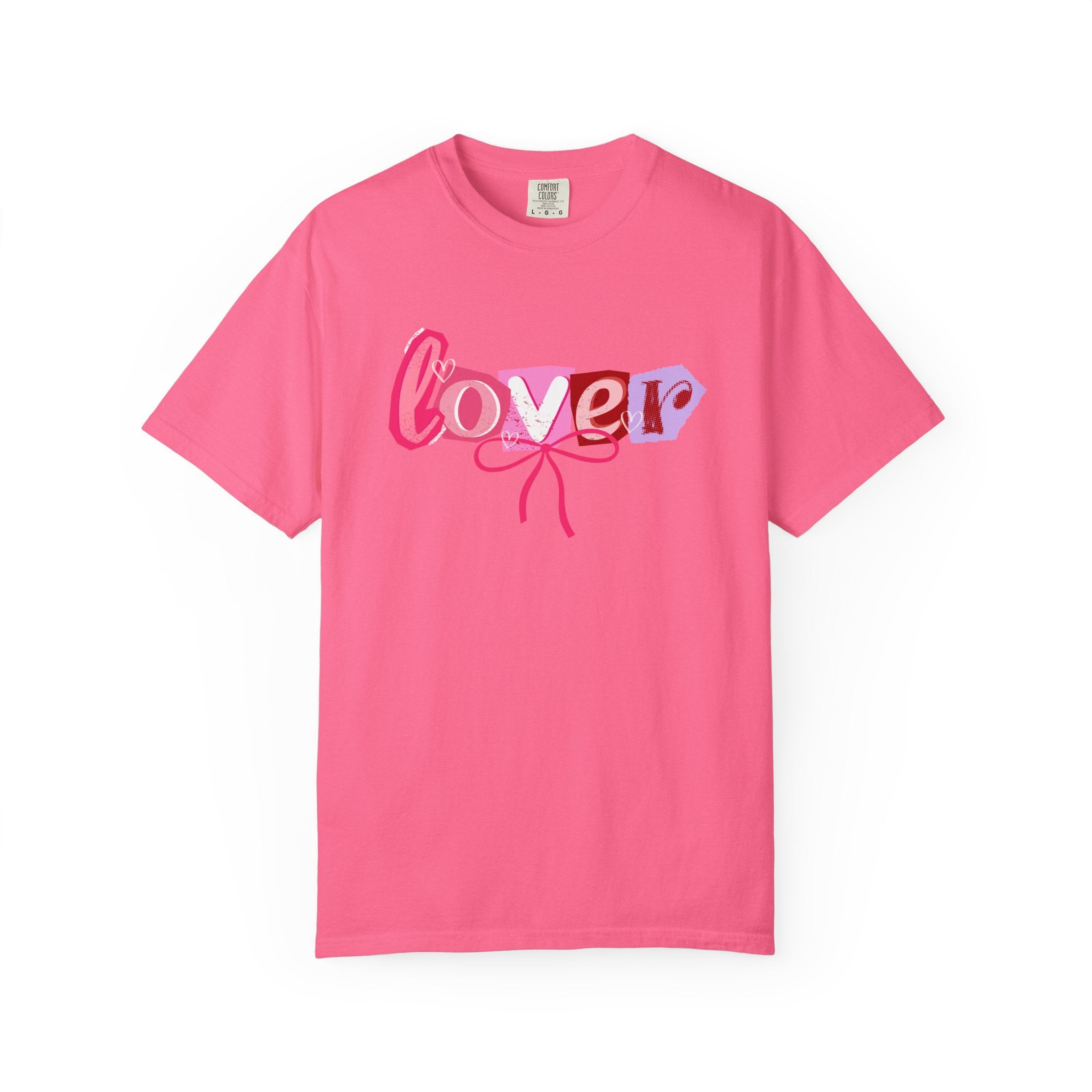 Women's Valentine's Day Shirt - Love Letter & Leopard Heart Print Short Sleeve Tee (Pink)