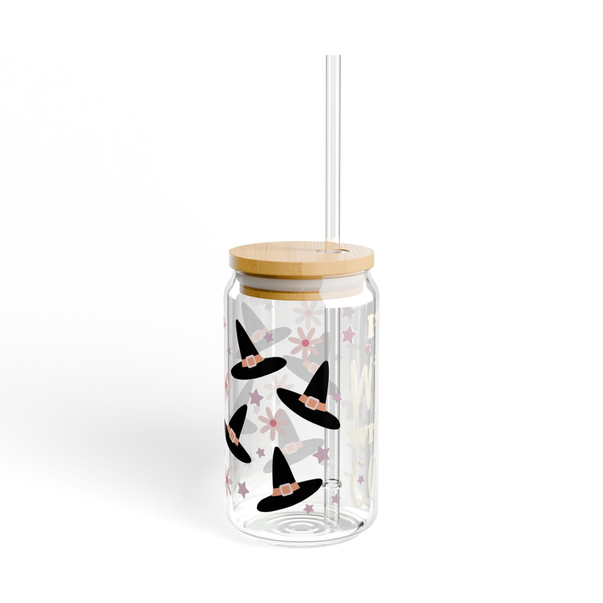 I'm a Witch Without Coffee Halloween Sipper Glass 16oz Reusable Drink Jar with Lid & Straw