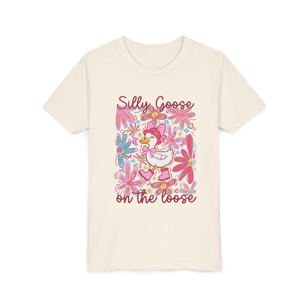 Silly Goose on the Loose Kids T-Shirt Cute Youth Floral Graphic Tee