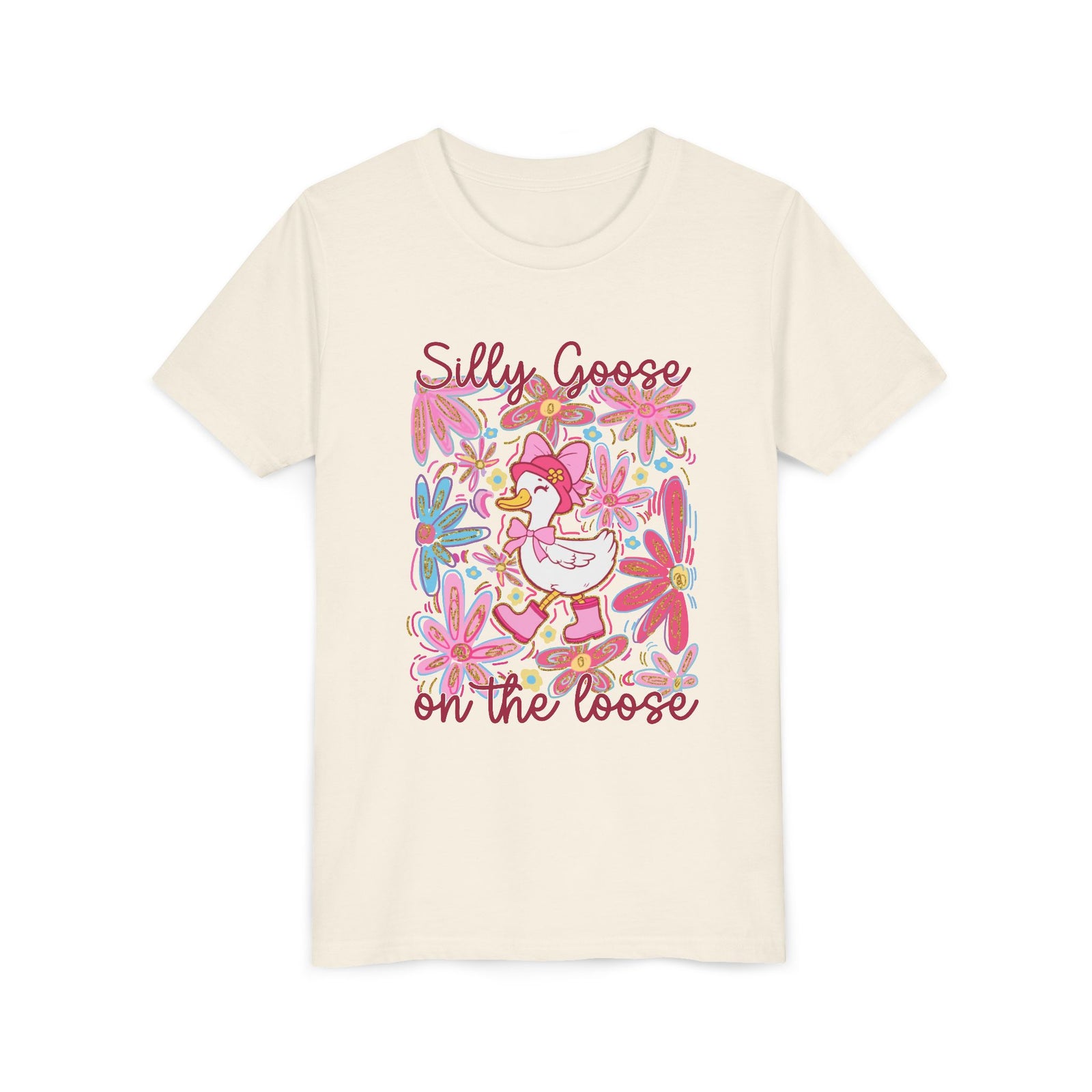 Silly Goose on the Loose Kids T-Shirt Cute Youth Floral Graphic Tee