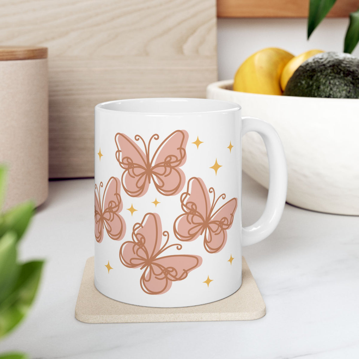 Peachy Butterfly Cute Ceramic Mug Coffee Cup (11oz & 15oz)