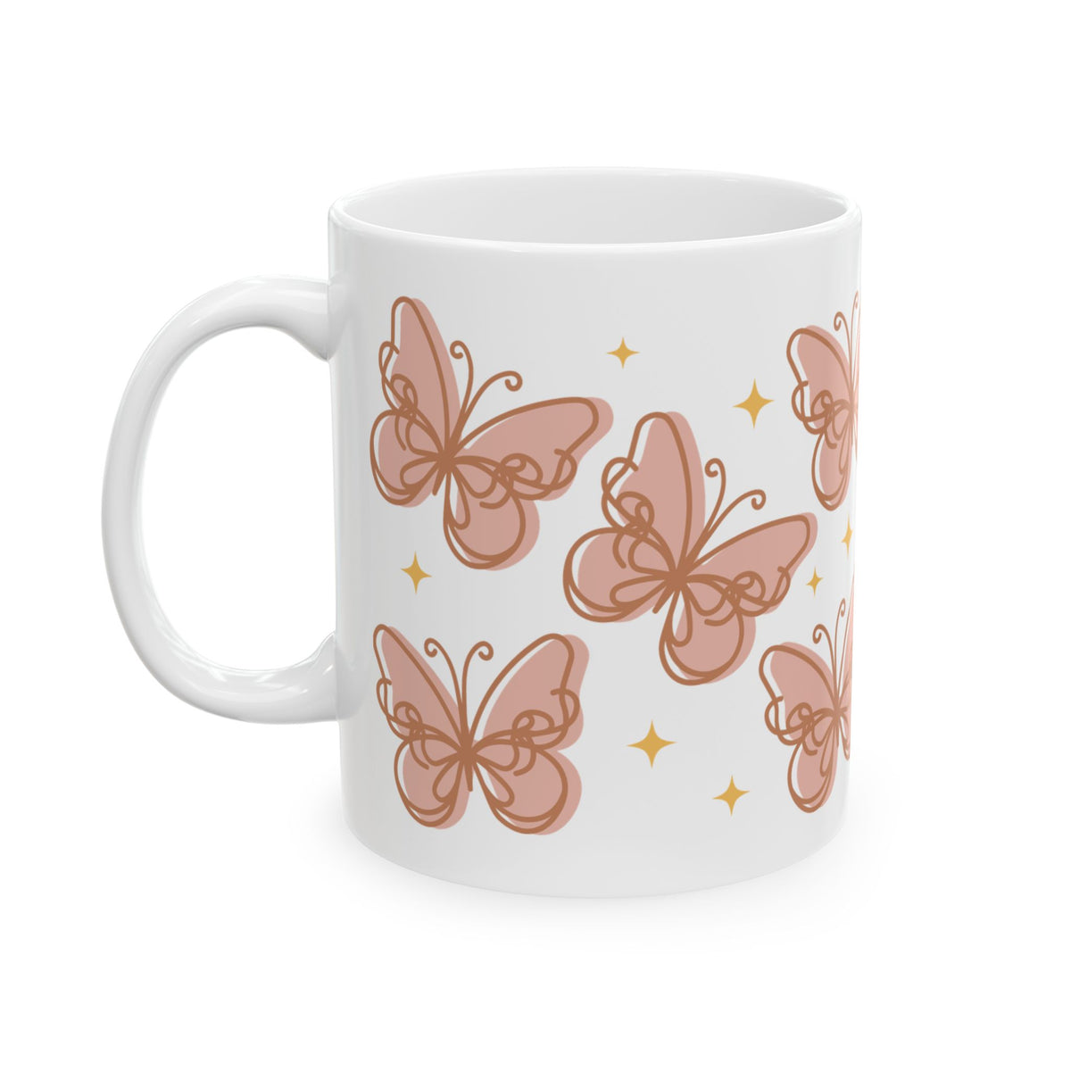 Peachy Butterfly Cute Ceramic Mug Coffee Cup (11oz & 15oz)