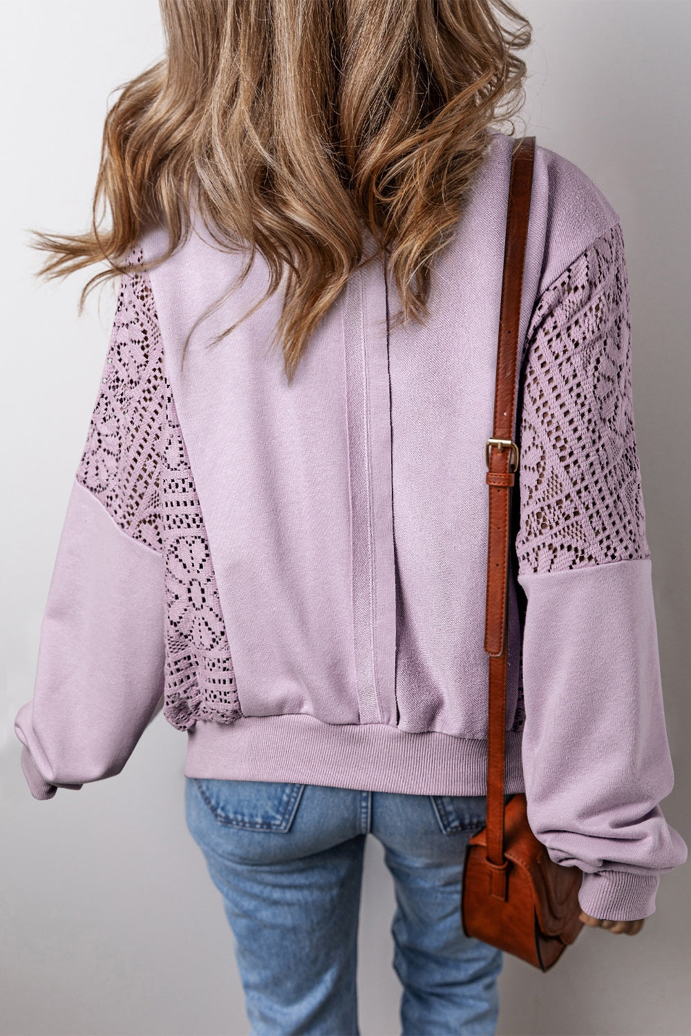 Crochet Round Neck Long Sleeve Sweatshirt - Sydney So Sweet