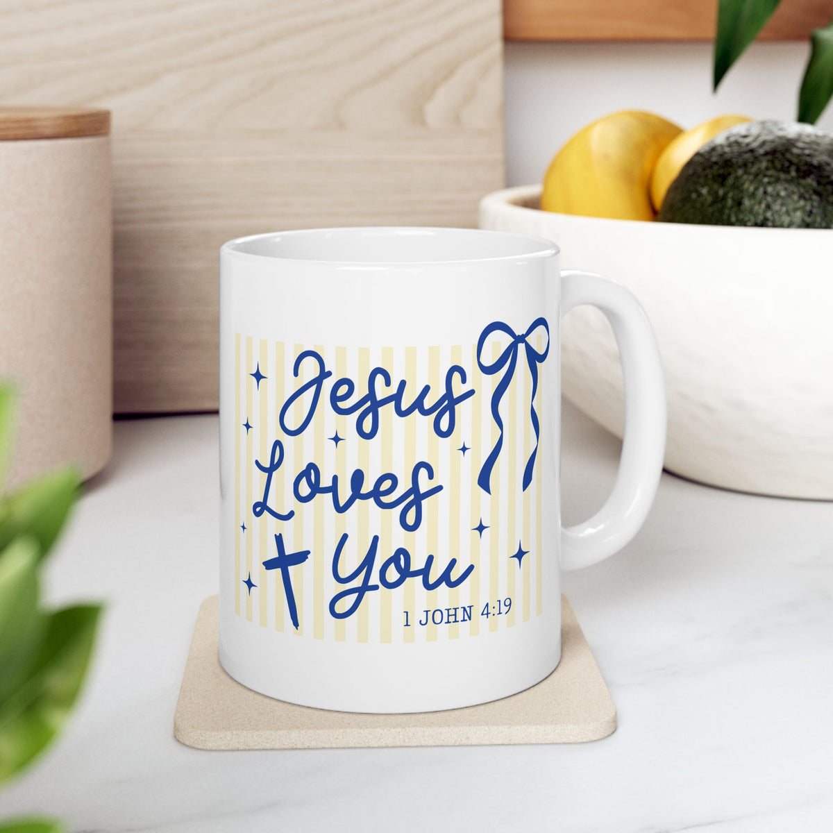 Jesus Loves You Cute Striped Ceramic Mug Coffee Cup (11oz & 15oz)