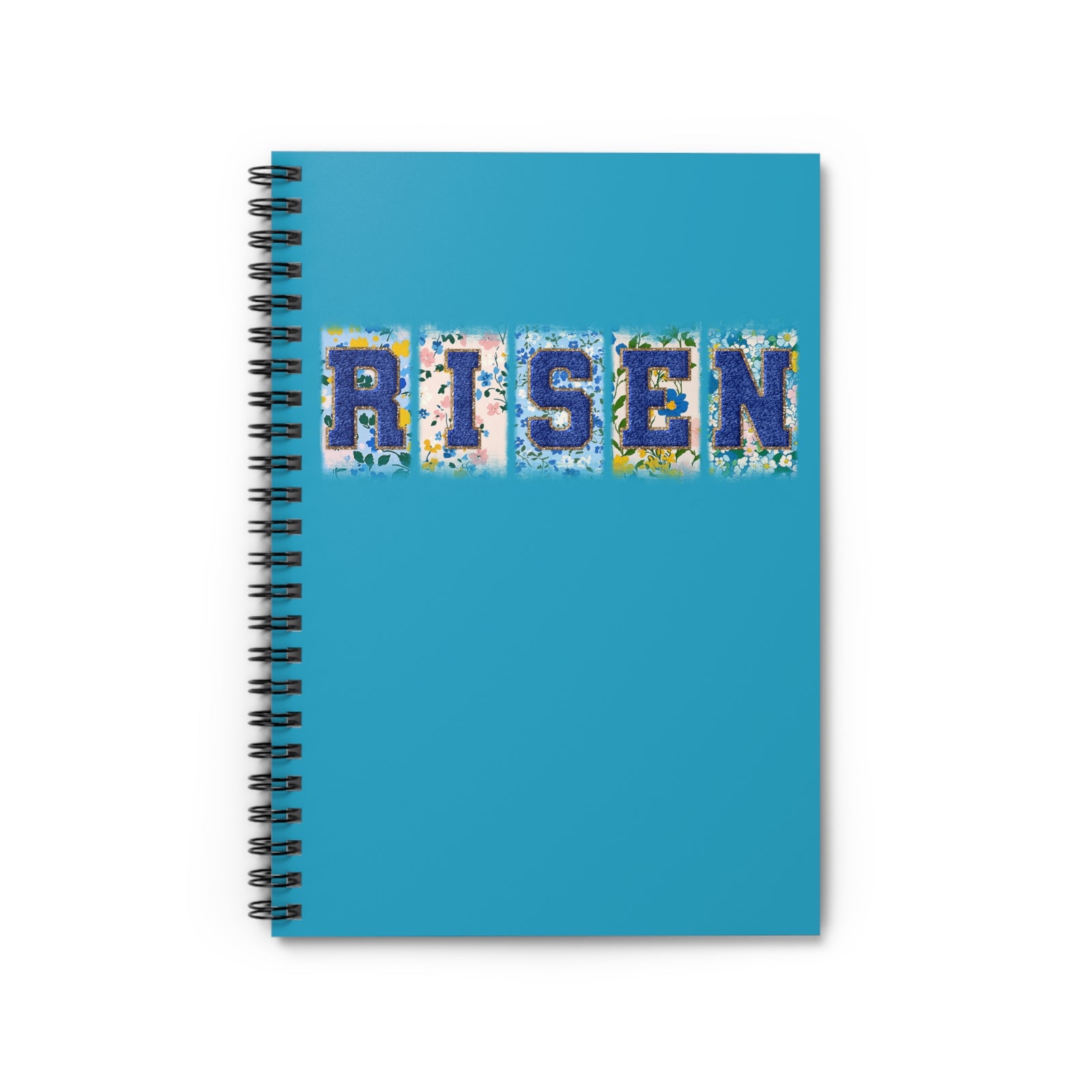Risen Floral Faux Patch Ruled Spiral Notebook Inspirational Christian Journal