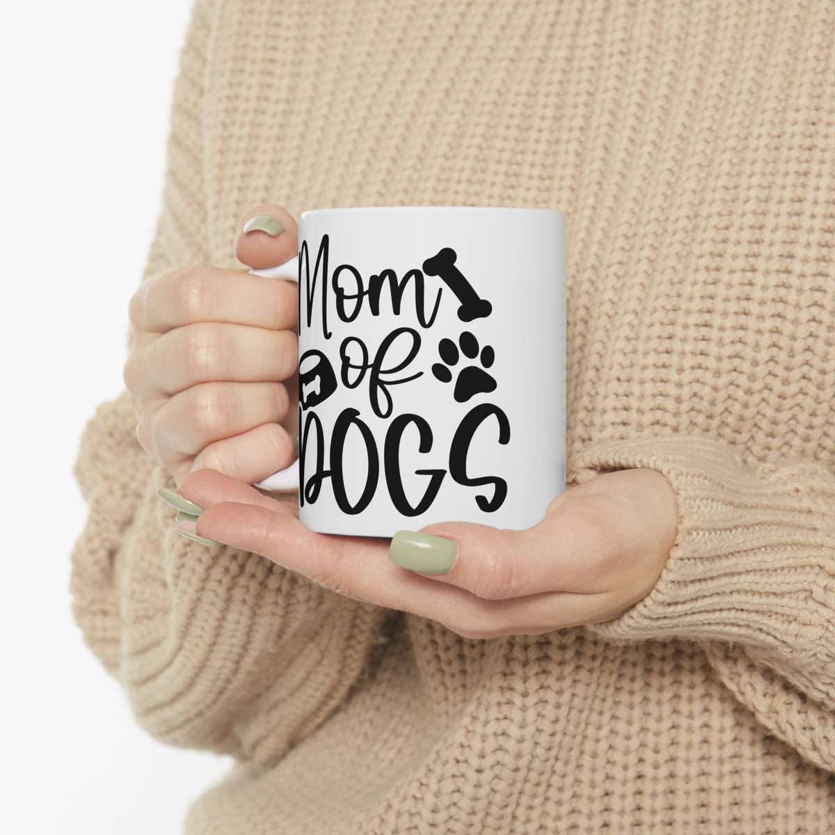 Mom of Dogs Bone & Paw Print Cute Ceramic Mug Coffee Cup (11oz & 15oz)