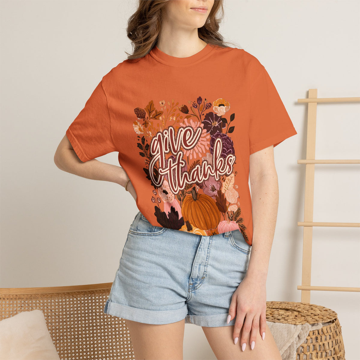 Give Thanks T-Shirt Fall Pumpkin Thanksgiving Graphic Tee