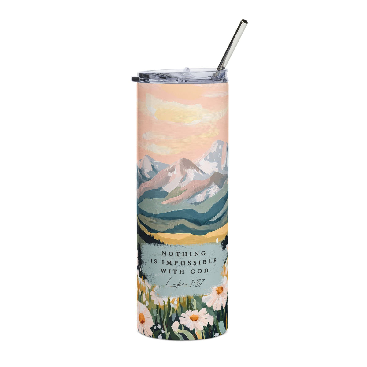 Nothing Is Impossible With God 20oz Mountain Floral Tumbler Inspirational Stainless Steel Travel Cup