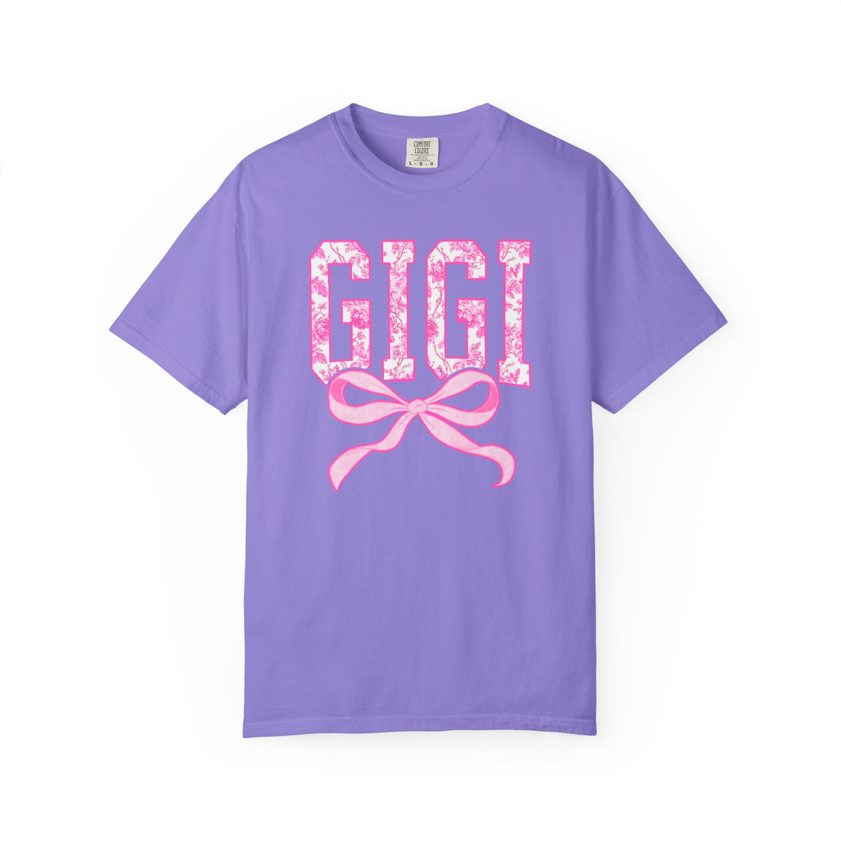 Gigi Coquette Pink Toile Bow T-Shirt Cute Grandmother Graphic Tee
