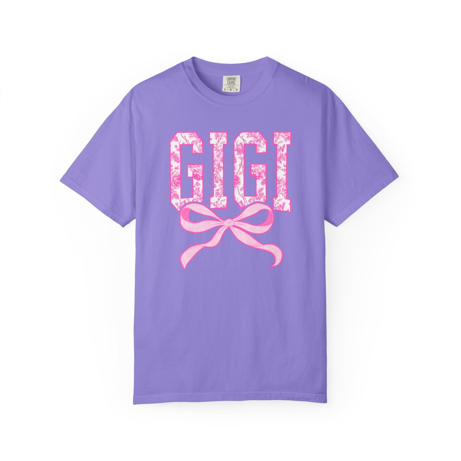 Gigi Coquette Pink Toile Bow T-Shirt Cute Grandmother Graphic Tee