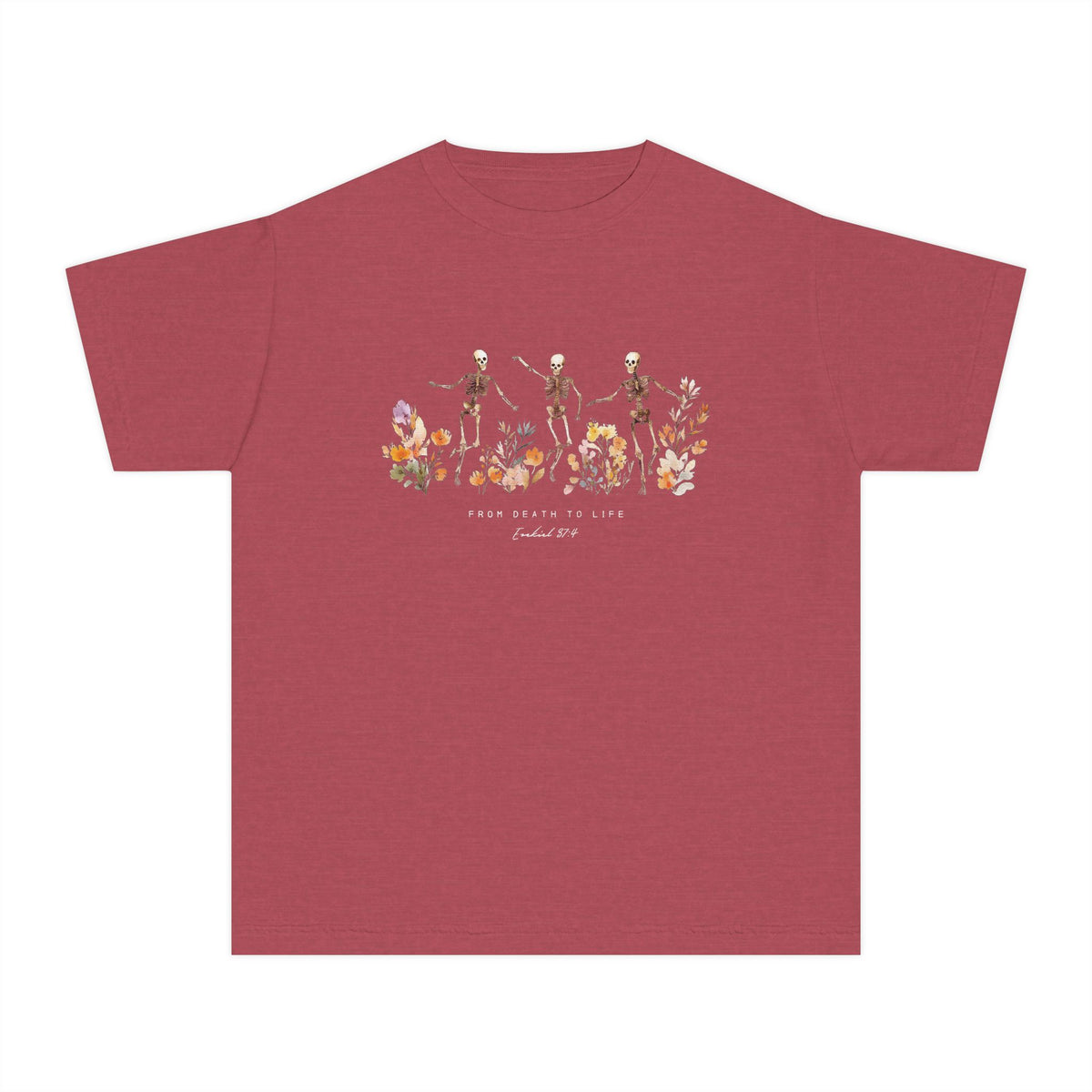 Floral Skeletons From Death to Life T-Shirt Halloween Kids Christian Graphic Tee