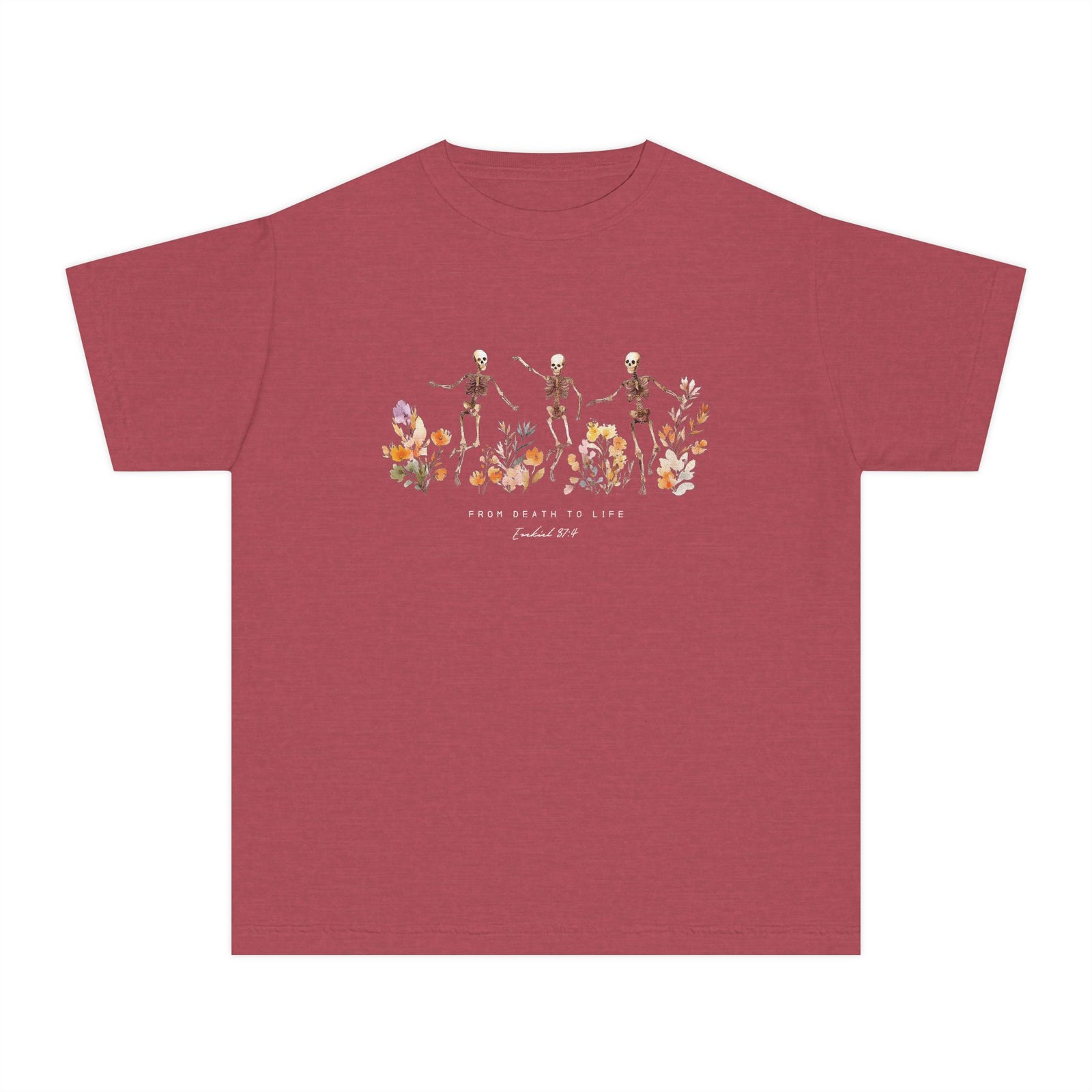 Floral Skeletons From Death to Life T-Shirt Halloween Kids Christian Graphic Tee