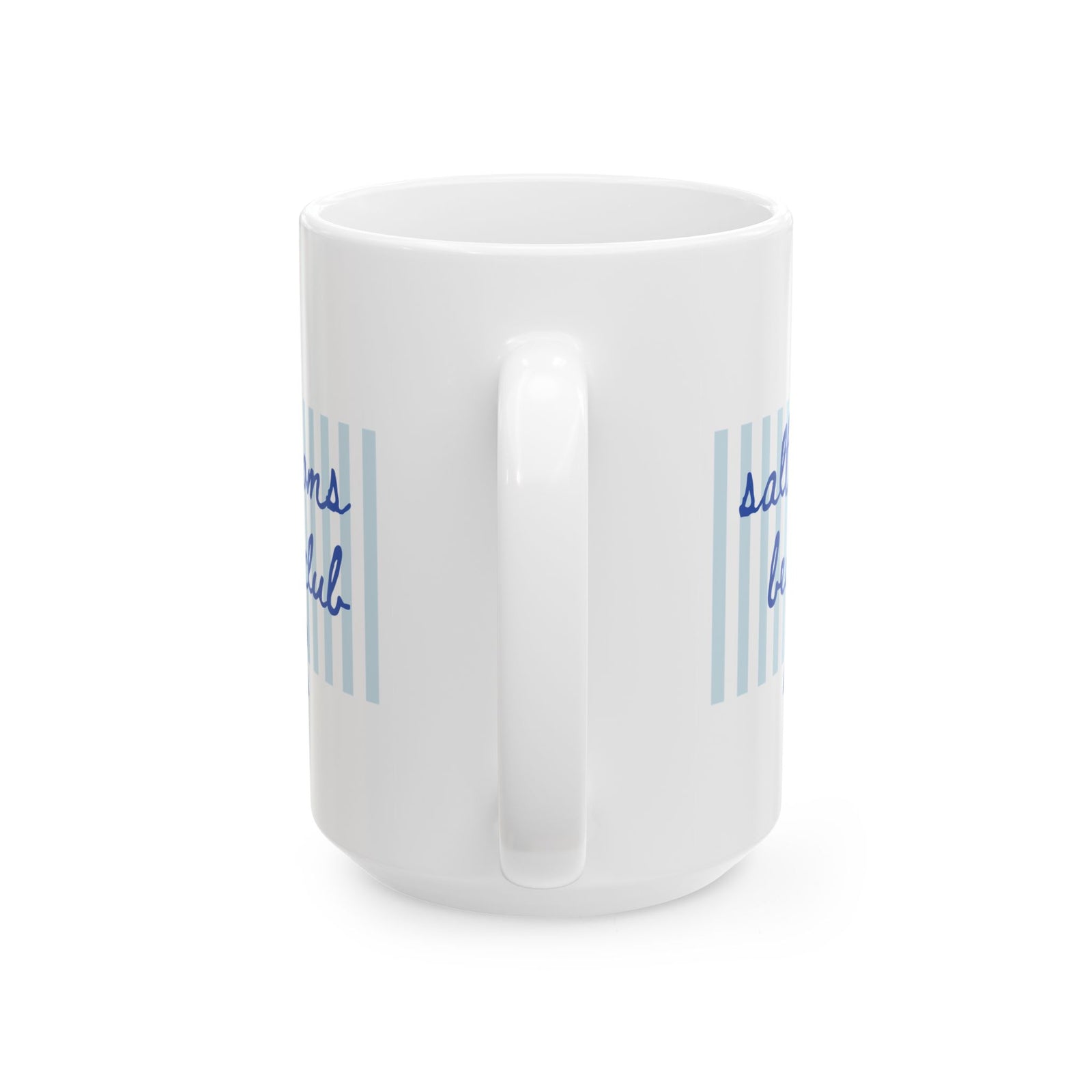 Salty Moms Beach Club Coastal Stripe Ceramic Mug Coffee Cup (11oz & 15oz)