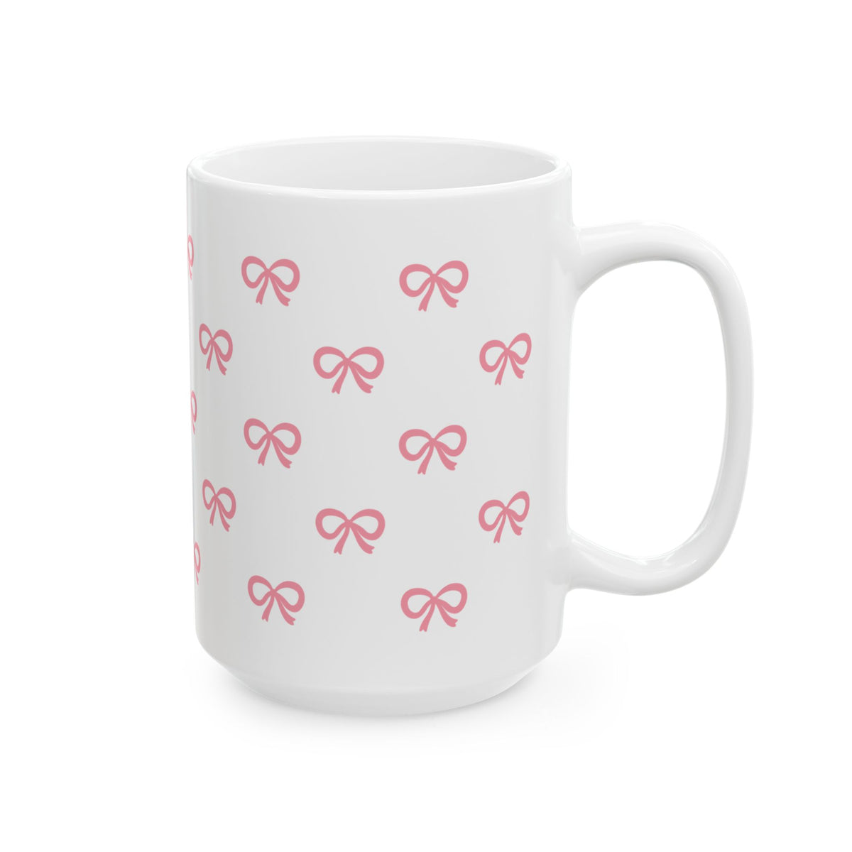 Pink Bow Pattern Ceramic Mug — Cute All-Over Ribbon Design (11oz & 15oz)