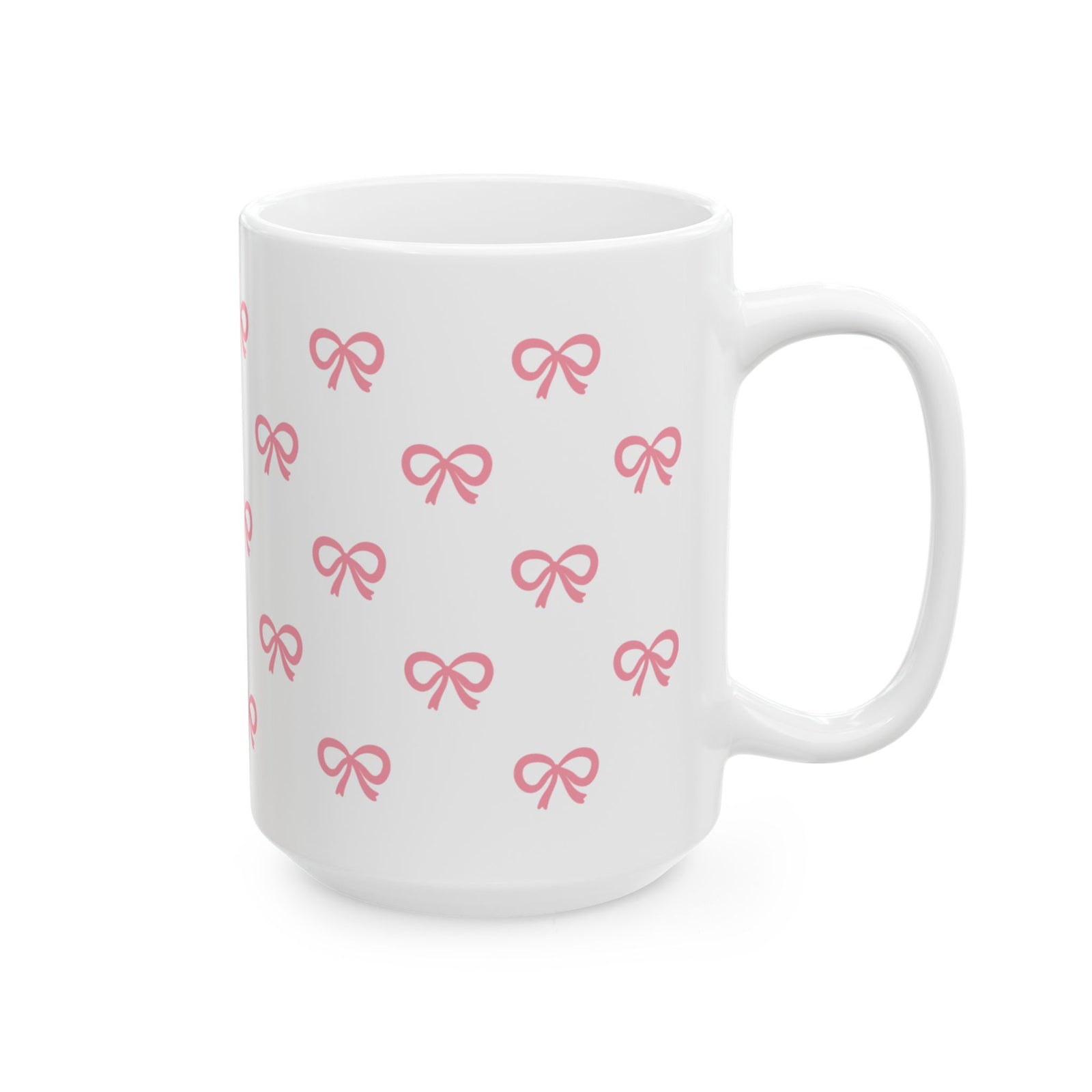 Pink Bow Pattern Ceramic Mug — Cute All-Over Ribbon Design (11oz & 15oz)
