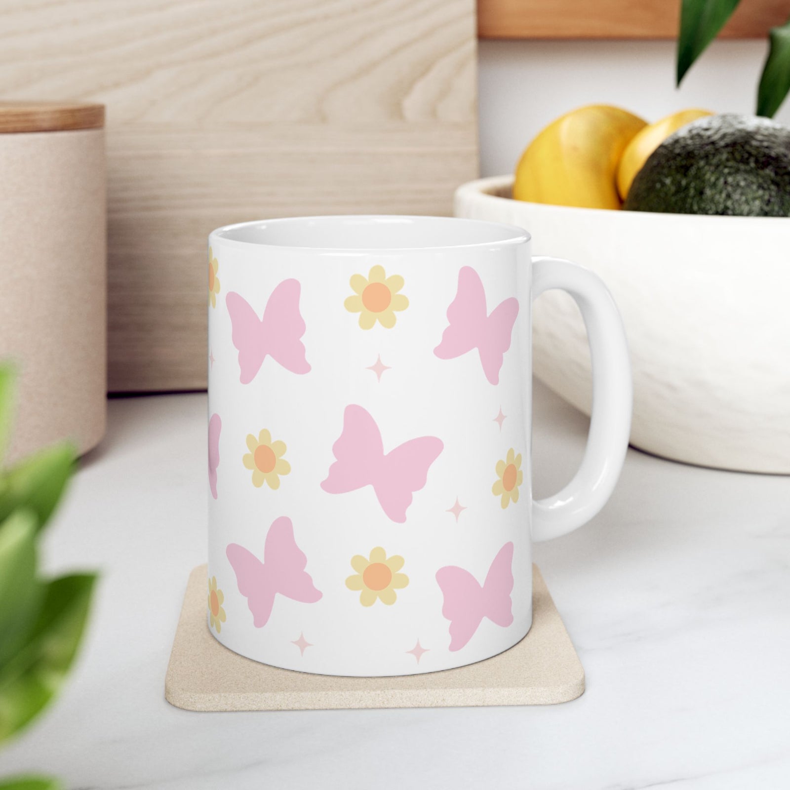 Boho Butterfly Daisy Cute Ceramic Mug Coffee Cup (11oz & 15oz)