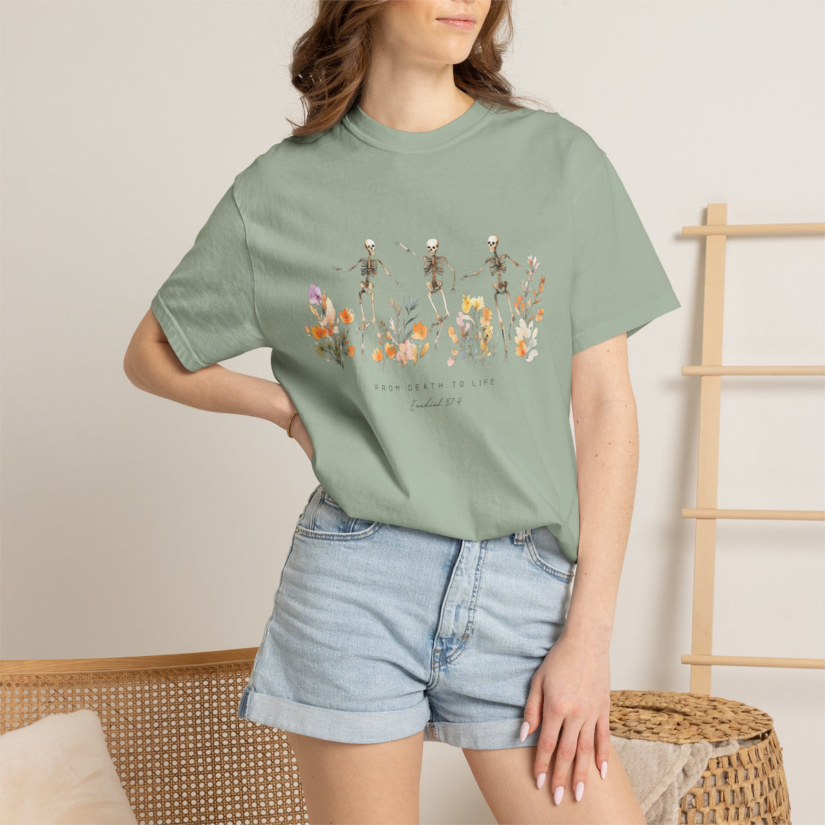 Floral Skeletons From Death to Life T-Shirt Halloween Christian Graphic Tee
