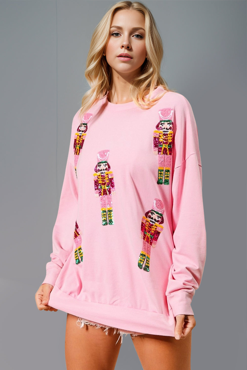 Sequin Nutcracker Round Neck Long Sleeve Sweatshirt - Sydney So Sweet