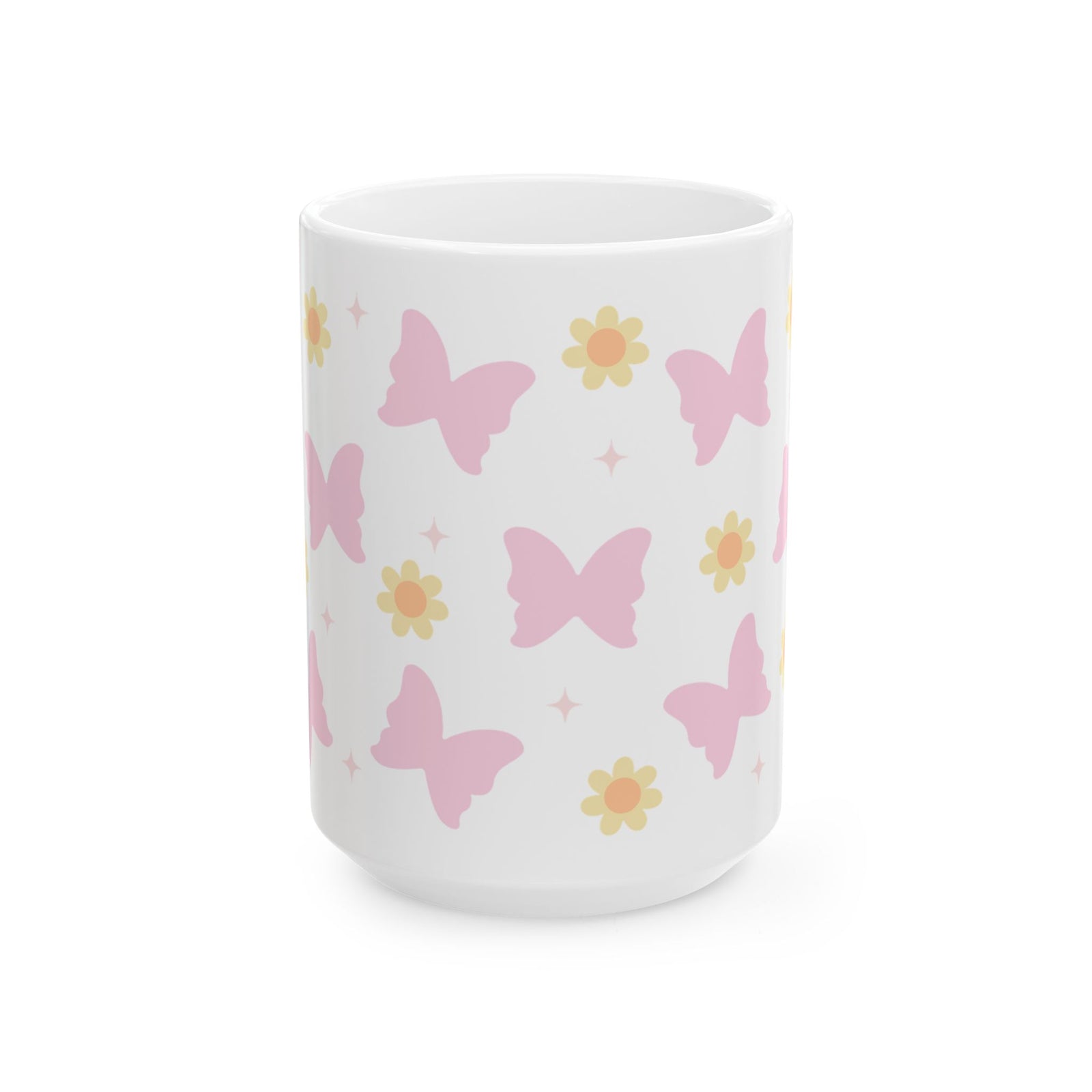 Boho Butterfly Daisy Cute Ceramic Mug Coffee Cup (11oz & 15oz)