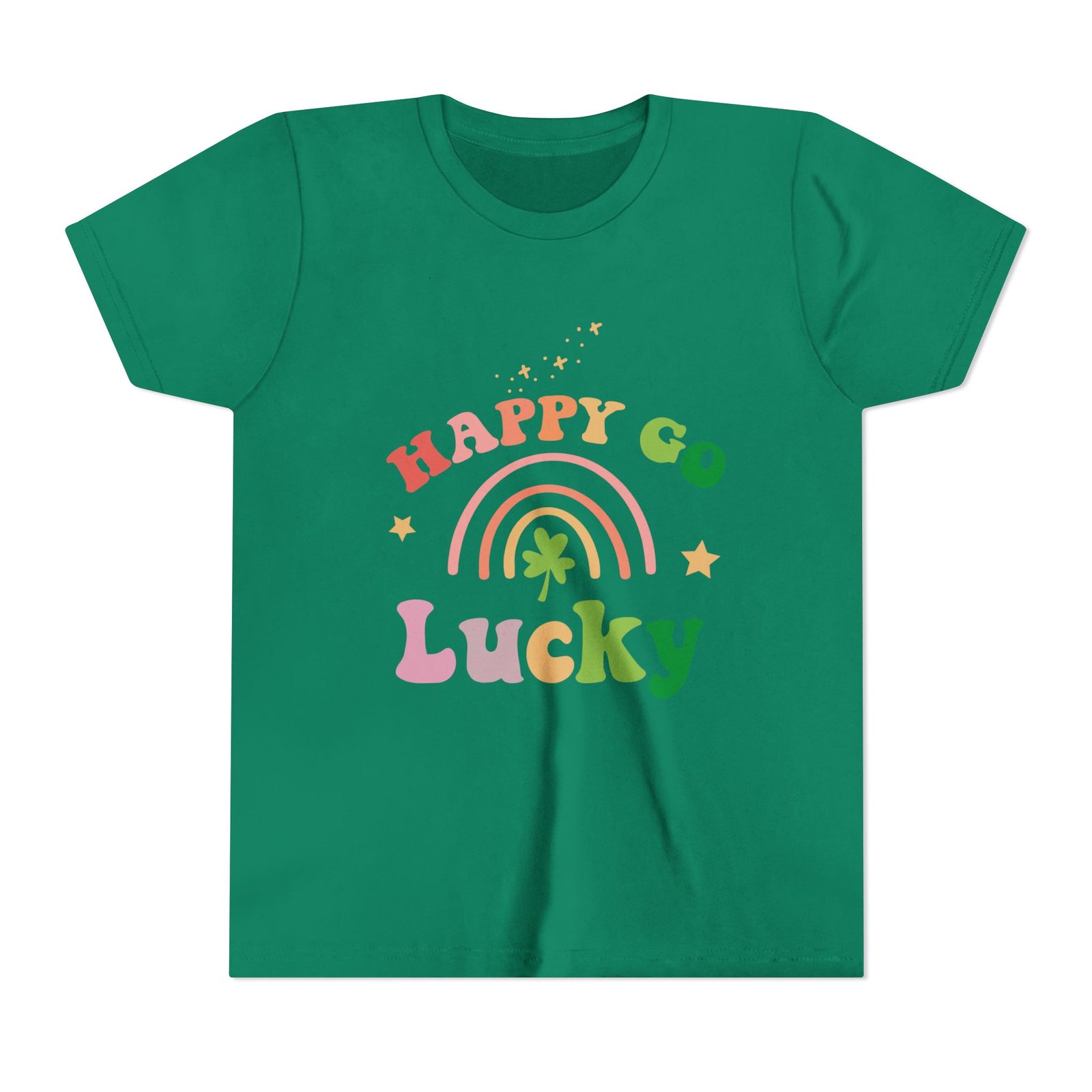 Happy Go Lucky Rainbow Shamrock Youth Tee Cute St. Patrick's Day Kids T-Shirt