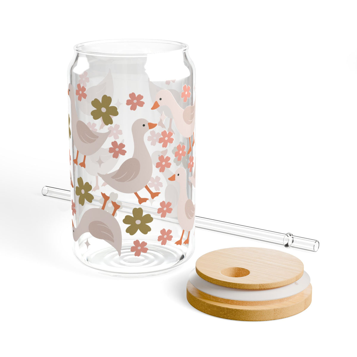 Duck Duck Tumbler Sipper Glass 16oz — Reusable Drink Jar with Lid & Straw - Sydney So Sweet