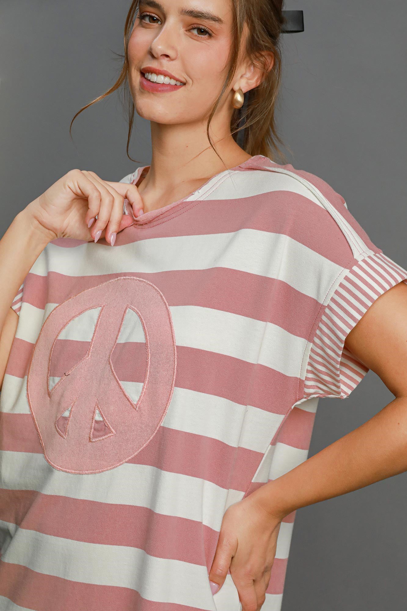 Umgee Peace Applique Striped Short Sleeve Mini Dress - Sydney So Sweet