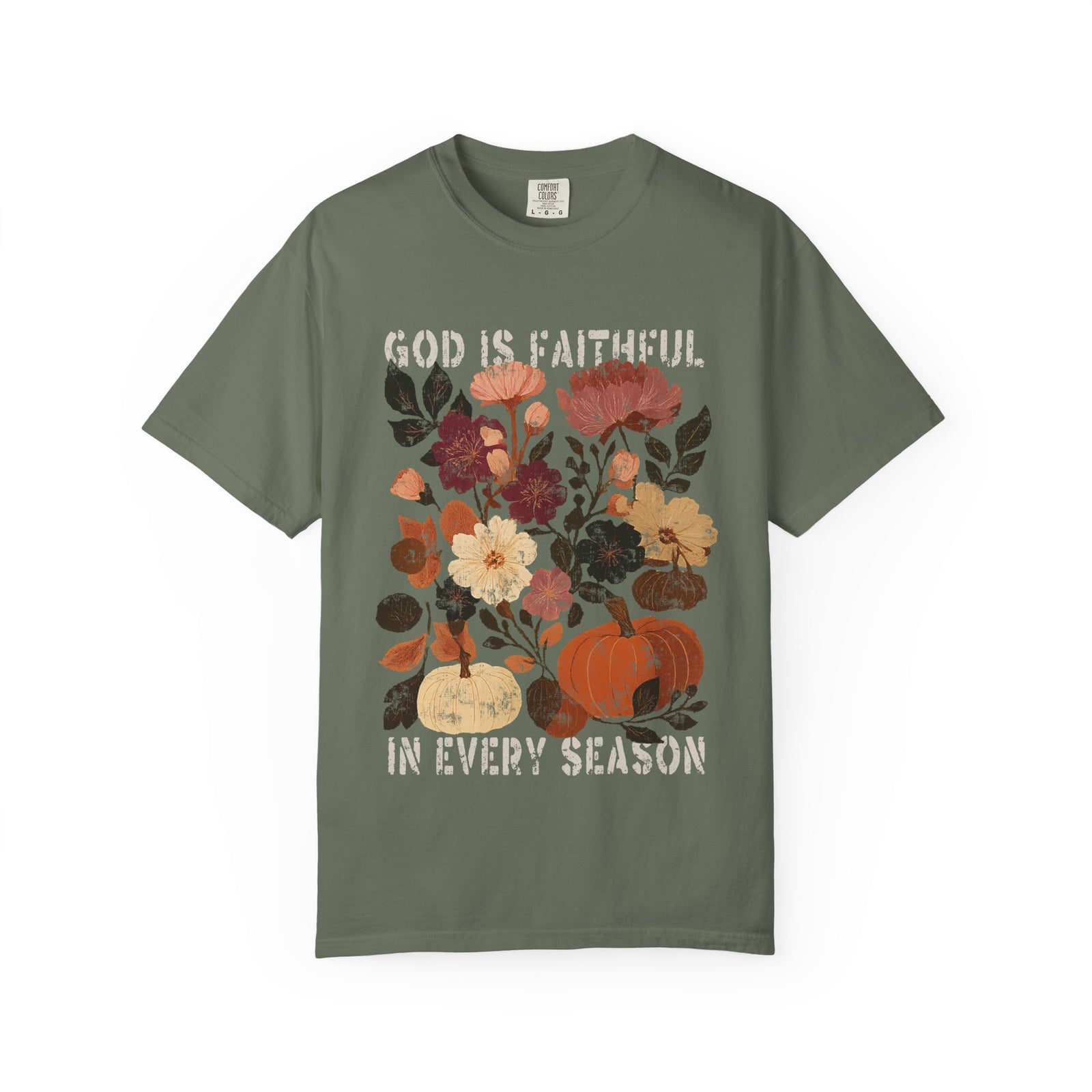 God is Faithful Floral Pumpkin T-Shirt Christian Distressed Fall Graphic Tee