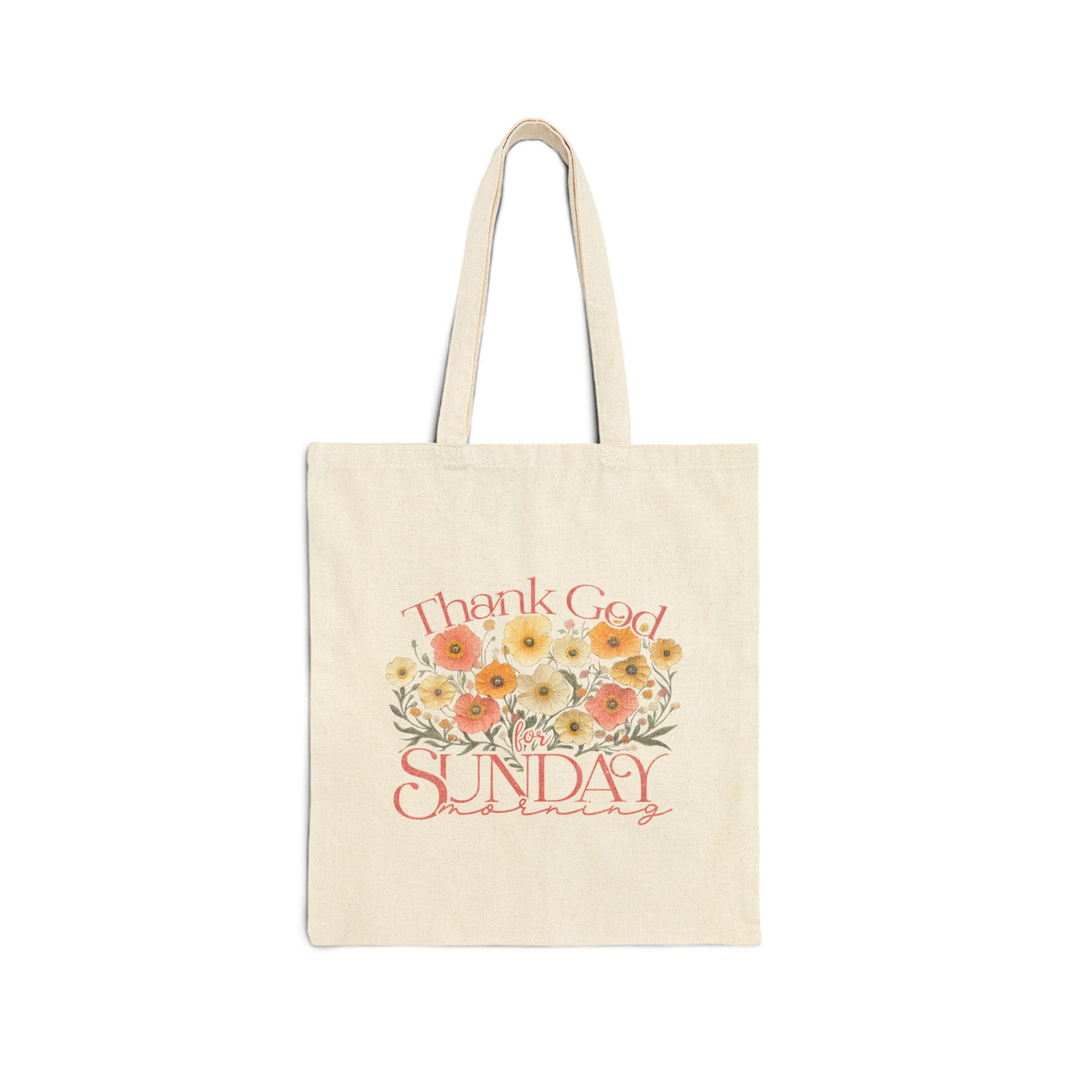 Thank God Sunday Cotton Canvas Floral Church Tote Bag
