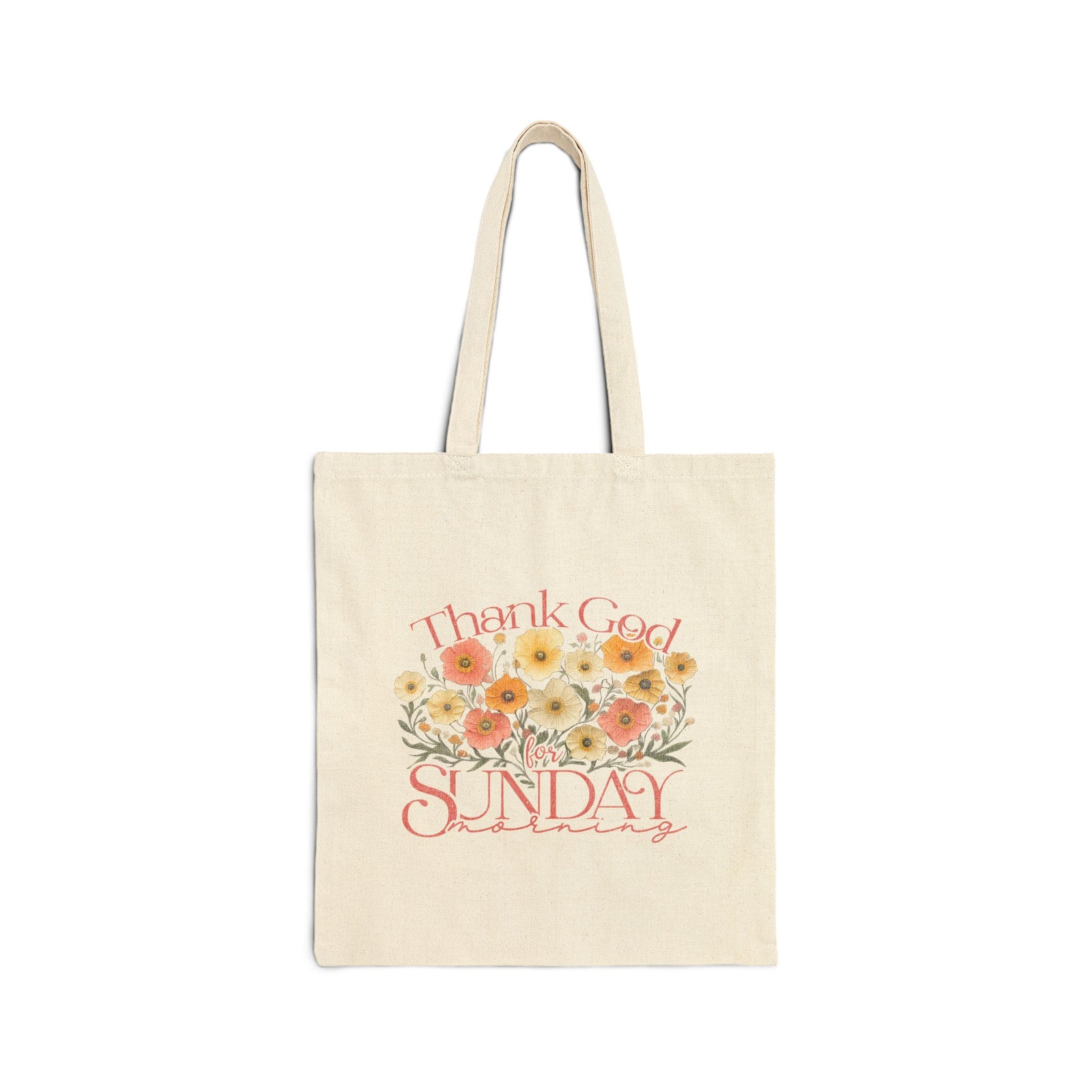 Thank God Sunday Cotton Canvas Floral Church Tote Bag