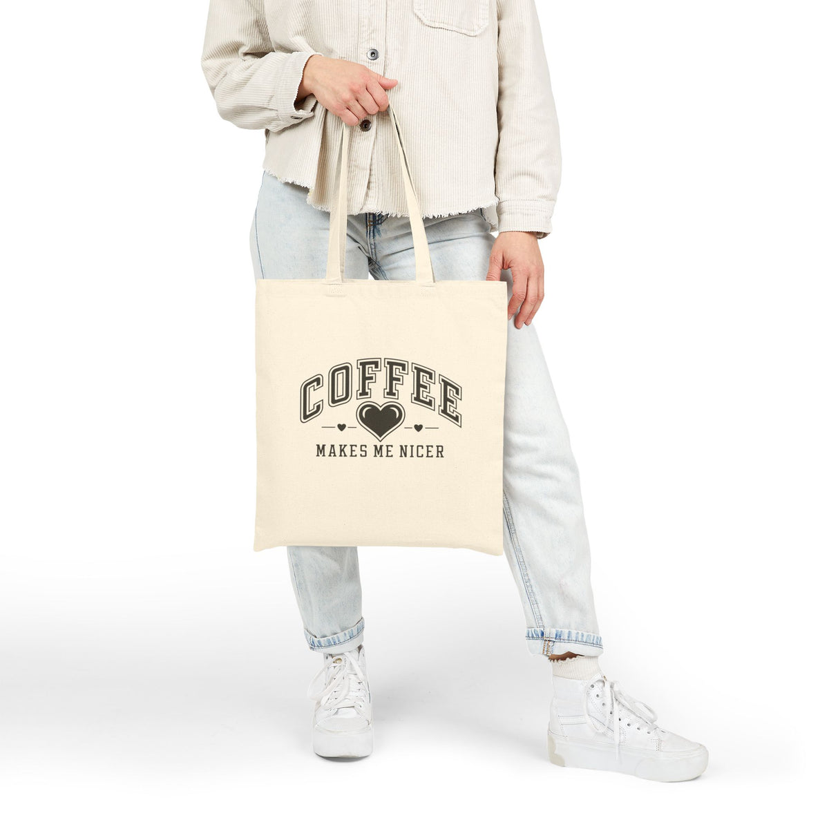 Coffee Makes Me Nicer Cotton Canvas Shopper Tote Bag