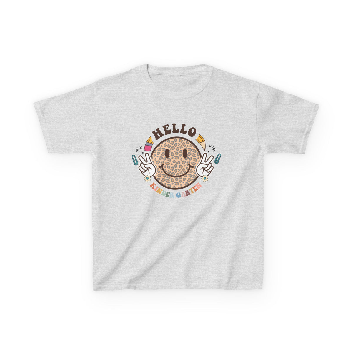 Kindergarten Cheetah Smiley Face Graphic Tee Back-to-School Kindergarten Kids T-Shirt