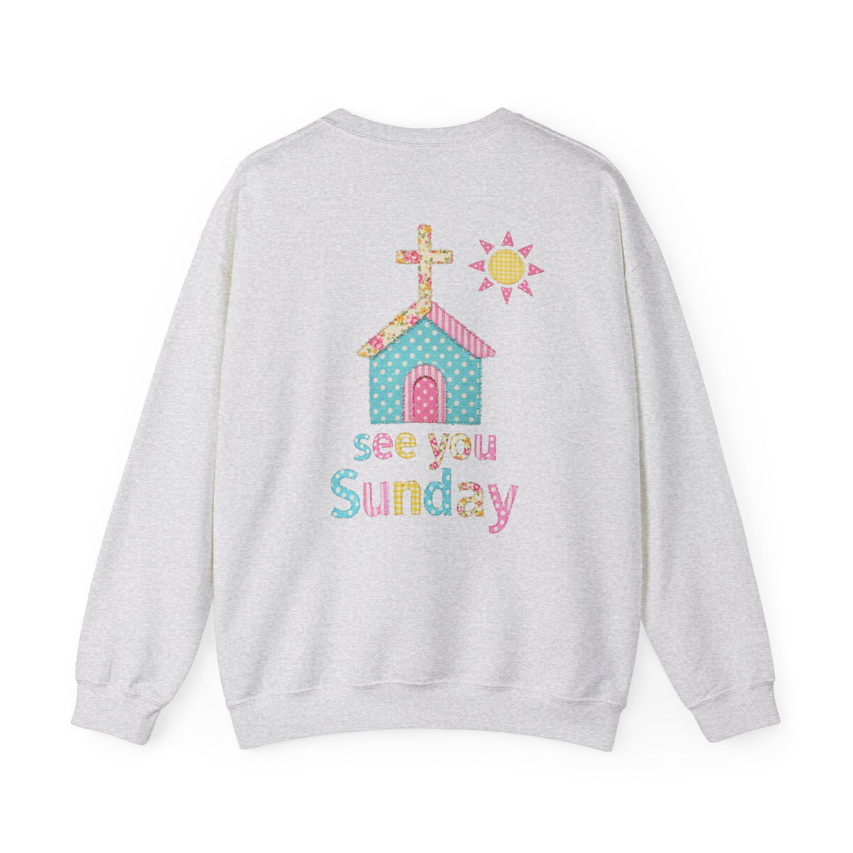See You Sunday Christian Sweatshirt Cute Church Sun Faux Fabric Crewneck