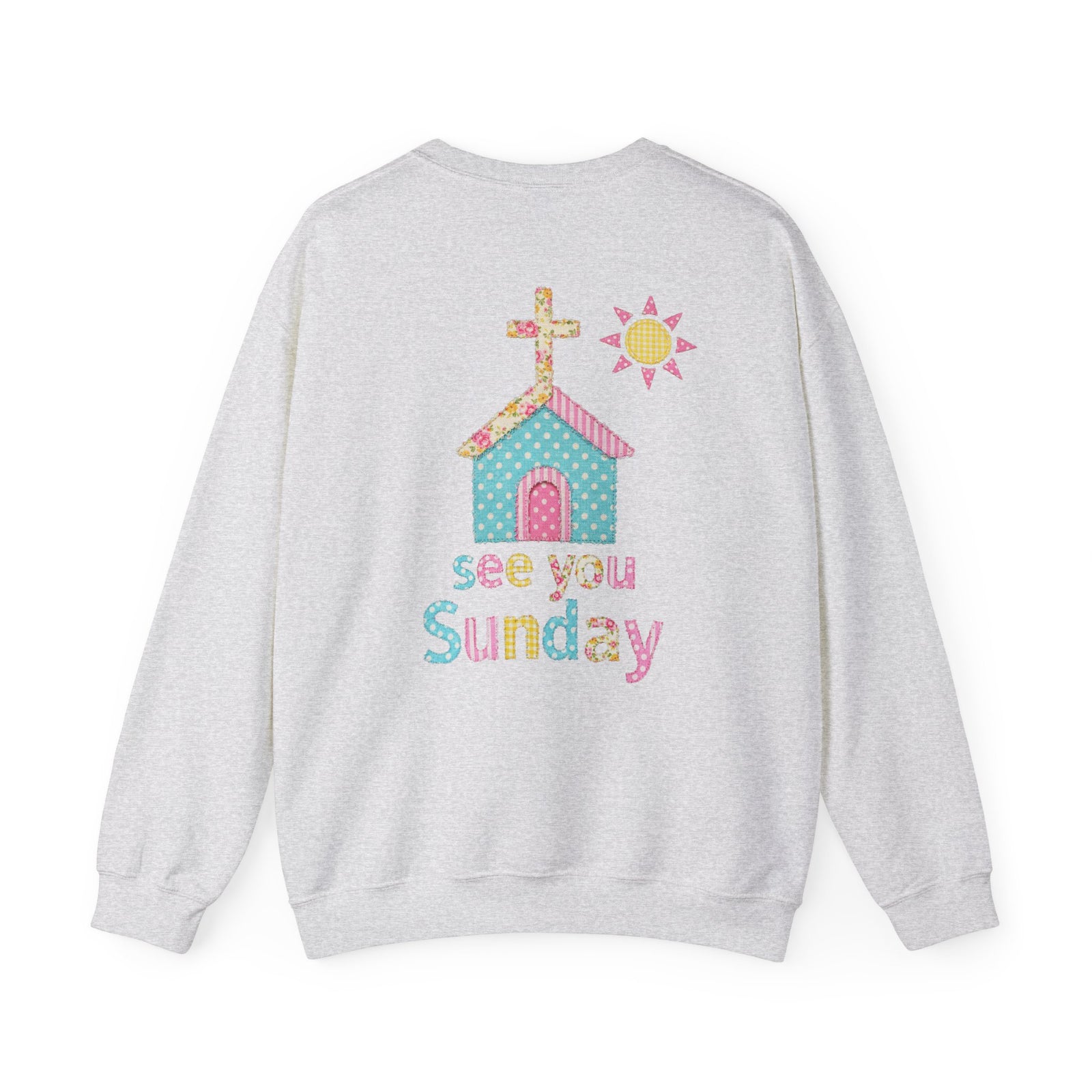 See You Sunday Christian Sweatshirt Cute Church Sun Faux Fabric Crewneck