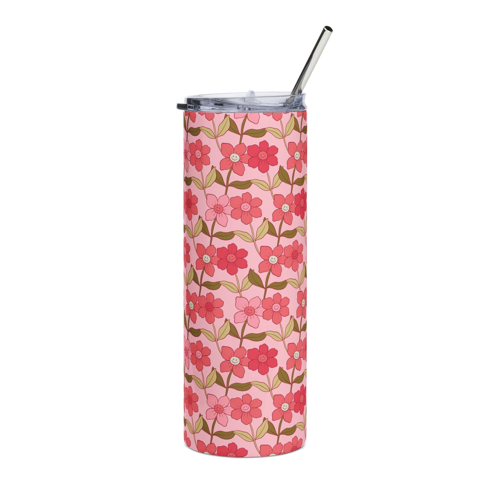Smiley Flower Pink 20oz Floral Stainless Tumbler Insulated Travel Cup - Sydney So Sweet