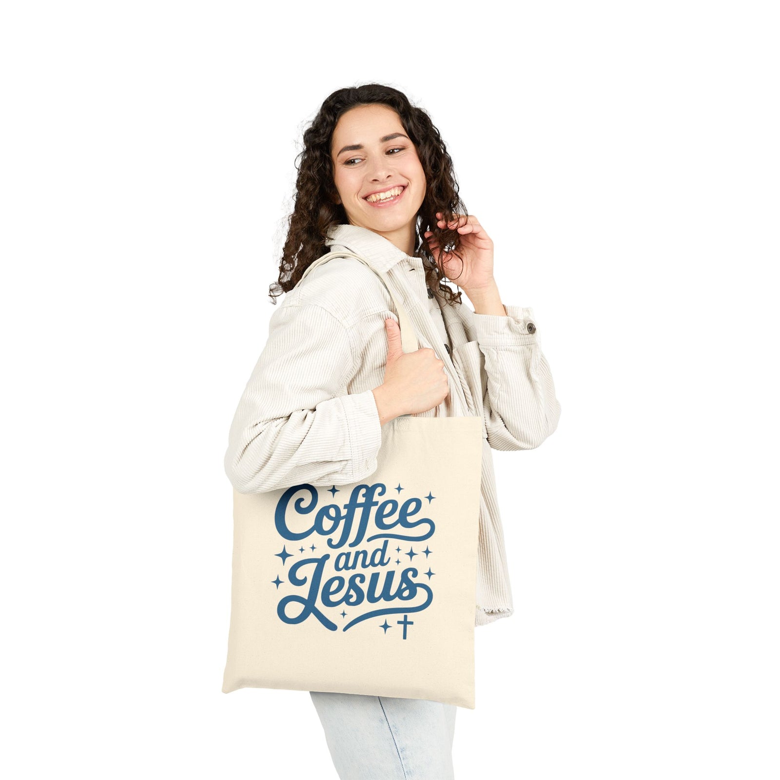Coffee and Jesus Blue Christian Cotton Canvas Tote Bag