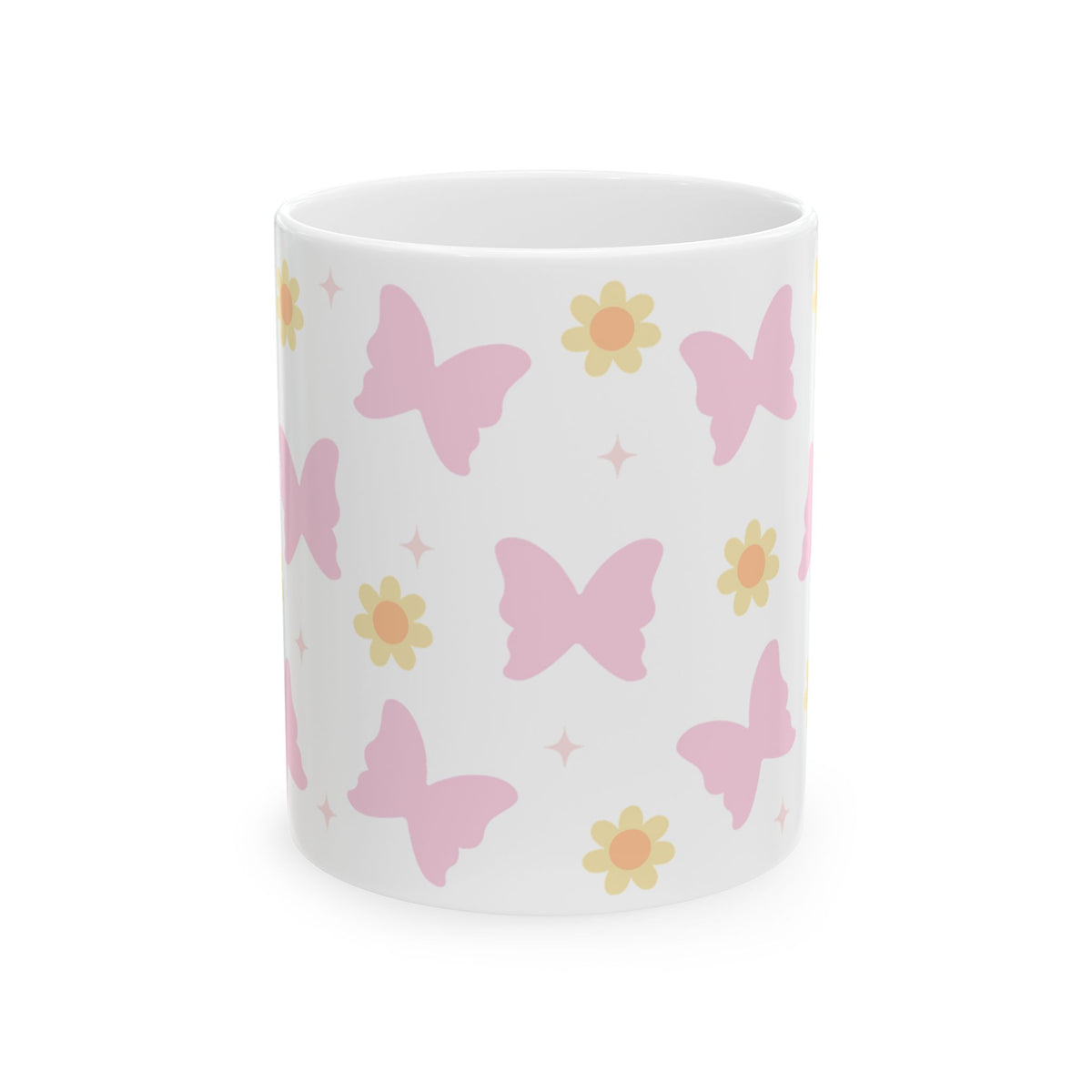 Boho Butterfly Daisy Cute Ceramic Mug Coffee Cup (11oz & 15oz)
