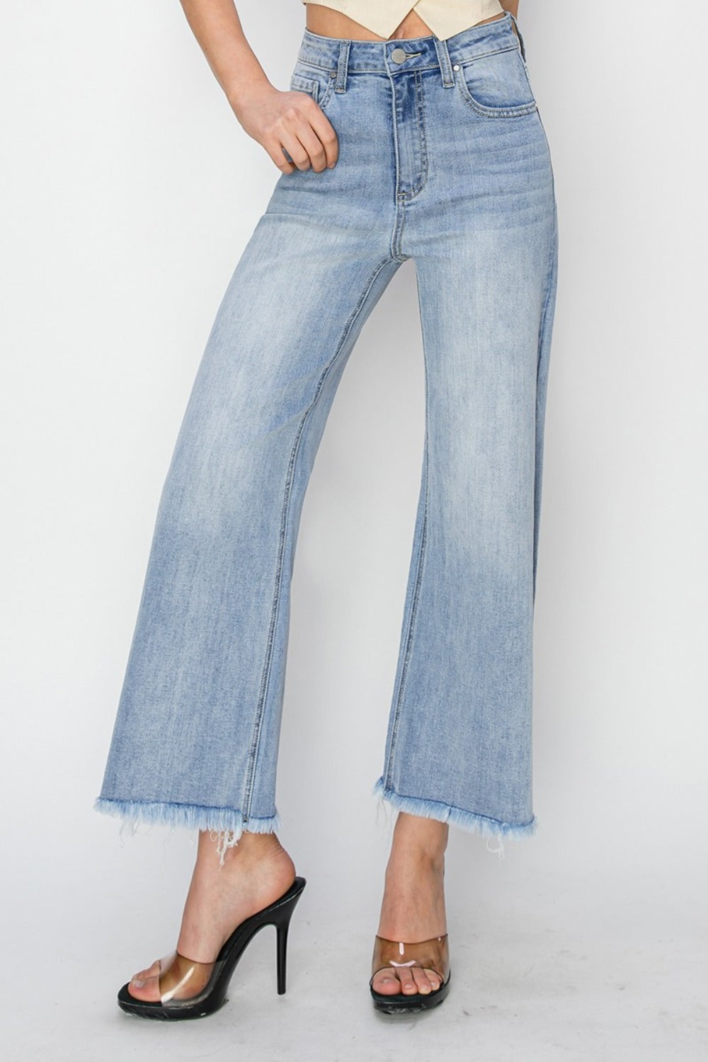 RISEN High Rise Crop Wide Fray Hem Jeans - Sydney So Sweet