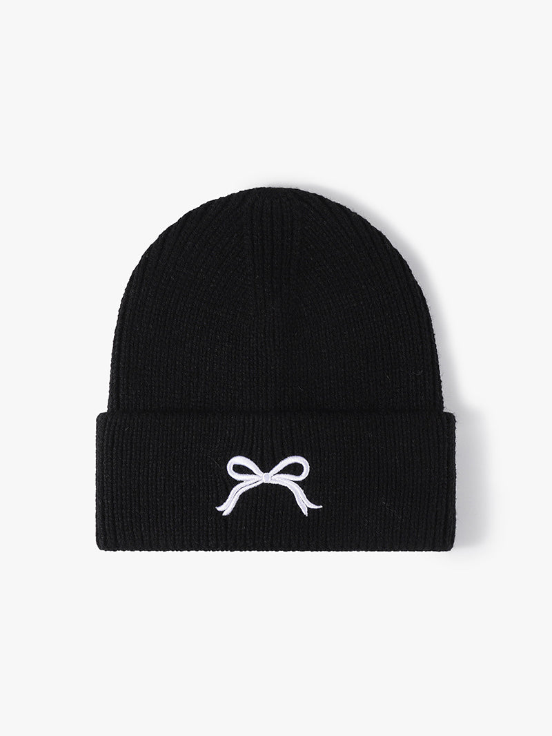 Embroidered Bow Knit Beanie Hat - Sydney So Sweet