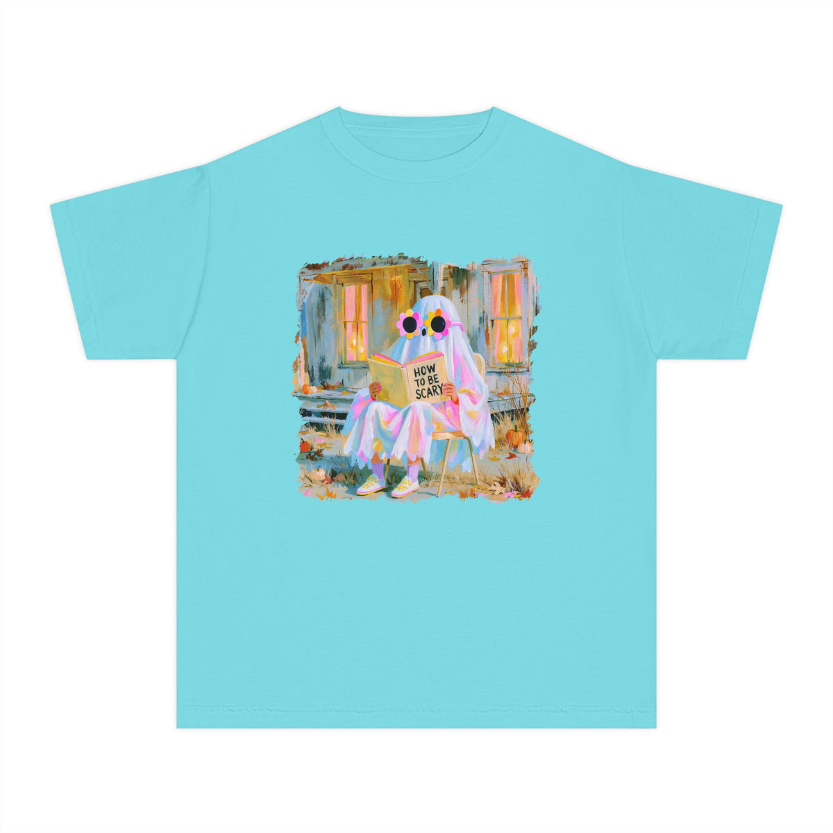 How to Be Scary Ghost Book T-Shirt Pastel Retro Spooky Halloween Kids Graphic Tee
