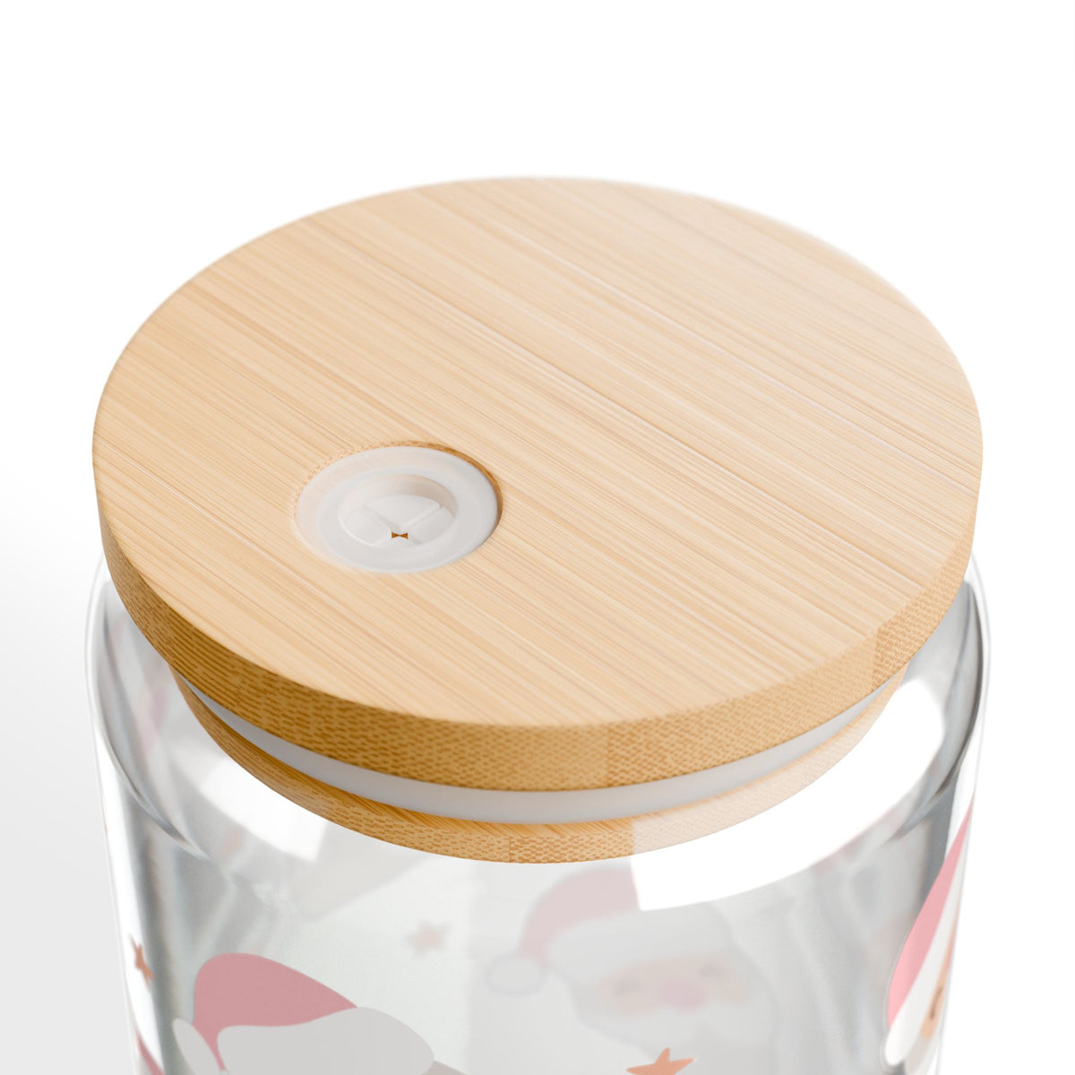 Pink Santa Claus Christmas Sipper Glass 16oz Reusable Drink Jar with Lid & Straw