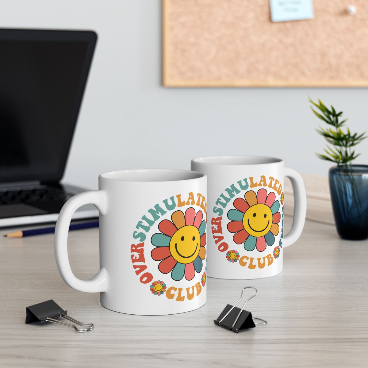 Overstimulated Moms Club Retro Flower Cute Ceramic Mug Coffee Cup (11oz & 15oz)