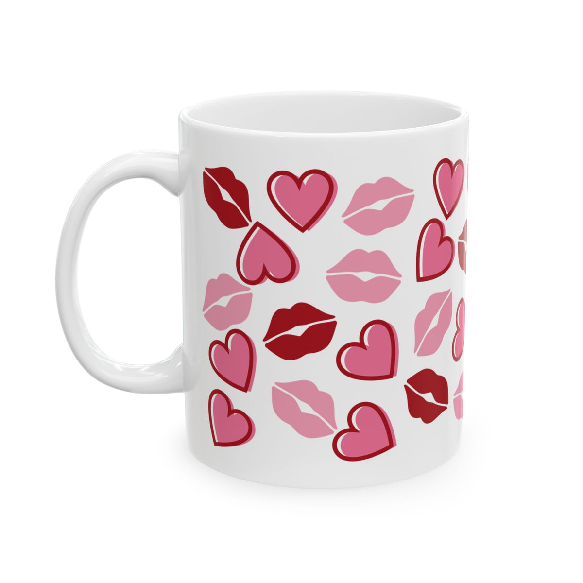 Kisses Lips & Hearts Mug — Cute Valentine’s Day Coffee Cup (11oz & 15oz)