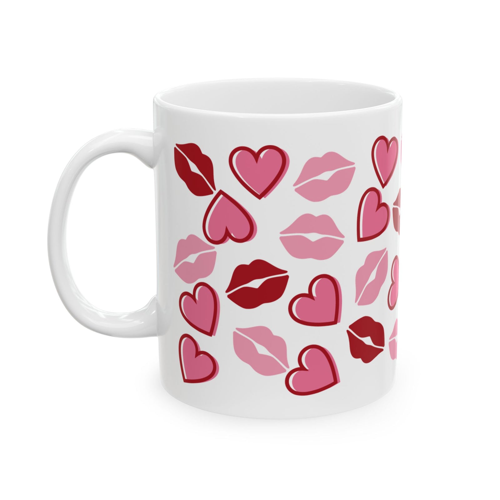 Kisses Lips & Hearts Mug — Cute Valentine’s Day Coffee Cup (11oz & 15oz)