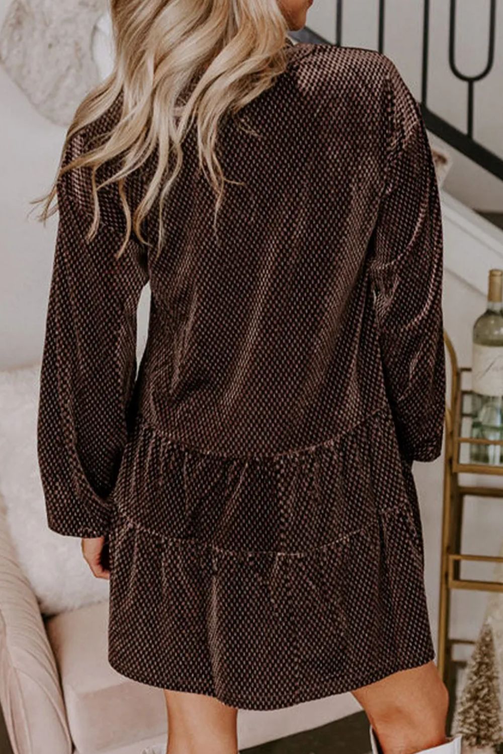 Textured V-Neck Long Sleeve Mini Dress - Sydney So Sweet