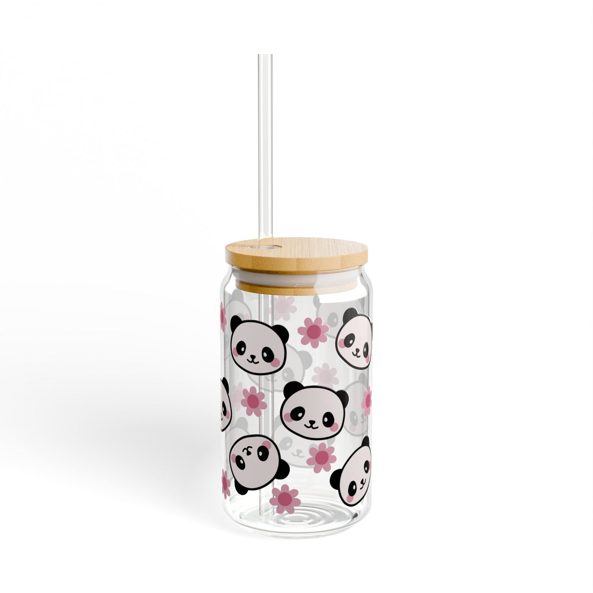 Panda Blossom Tumbler Sipper Glass 16oz — Reusable Drink Jar with Lid & Straw - Sydney So Sweet