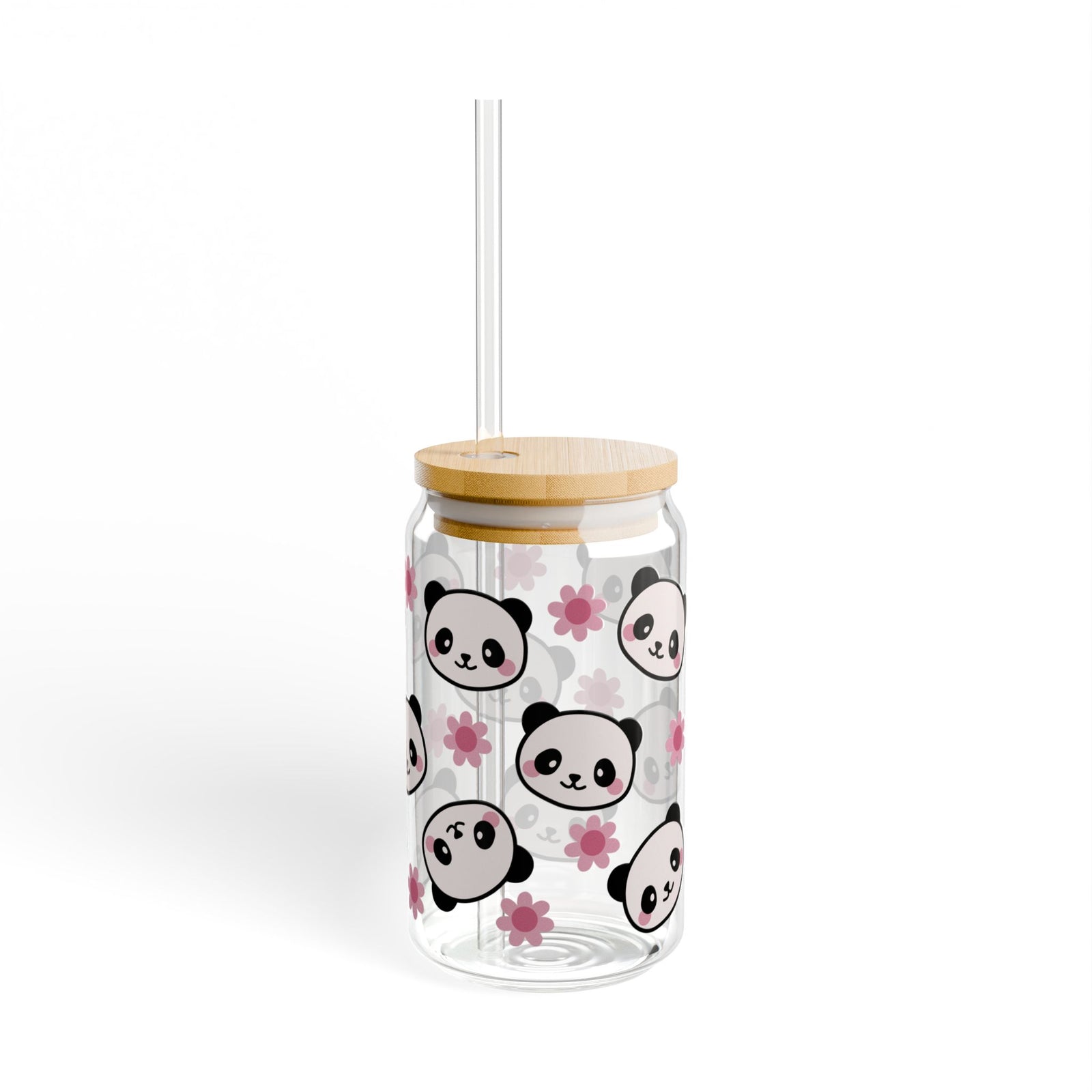 Panda Blossom Tumbler Sipper Glass 16oz — Reusable Drink Jar with Lid & Straw - Sydney So Sweet