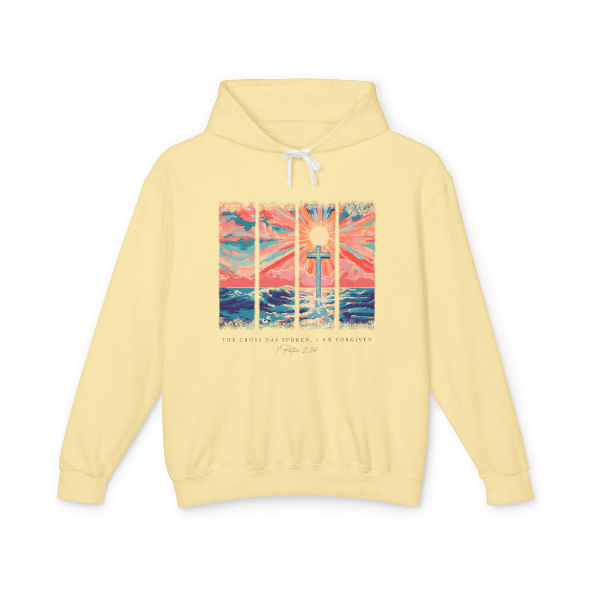 The Cross Has Spoken I am Forgiven Christian Cross Sunset Hoodie Graphic Sweatshirt