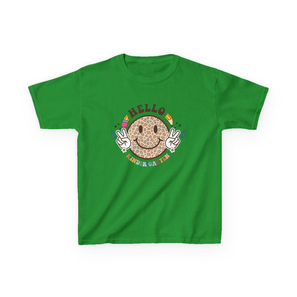 Kindergarten Cheetah Smiley Face Graphic Tee Back-to-School Kindergarten Kids T-Shirt
