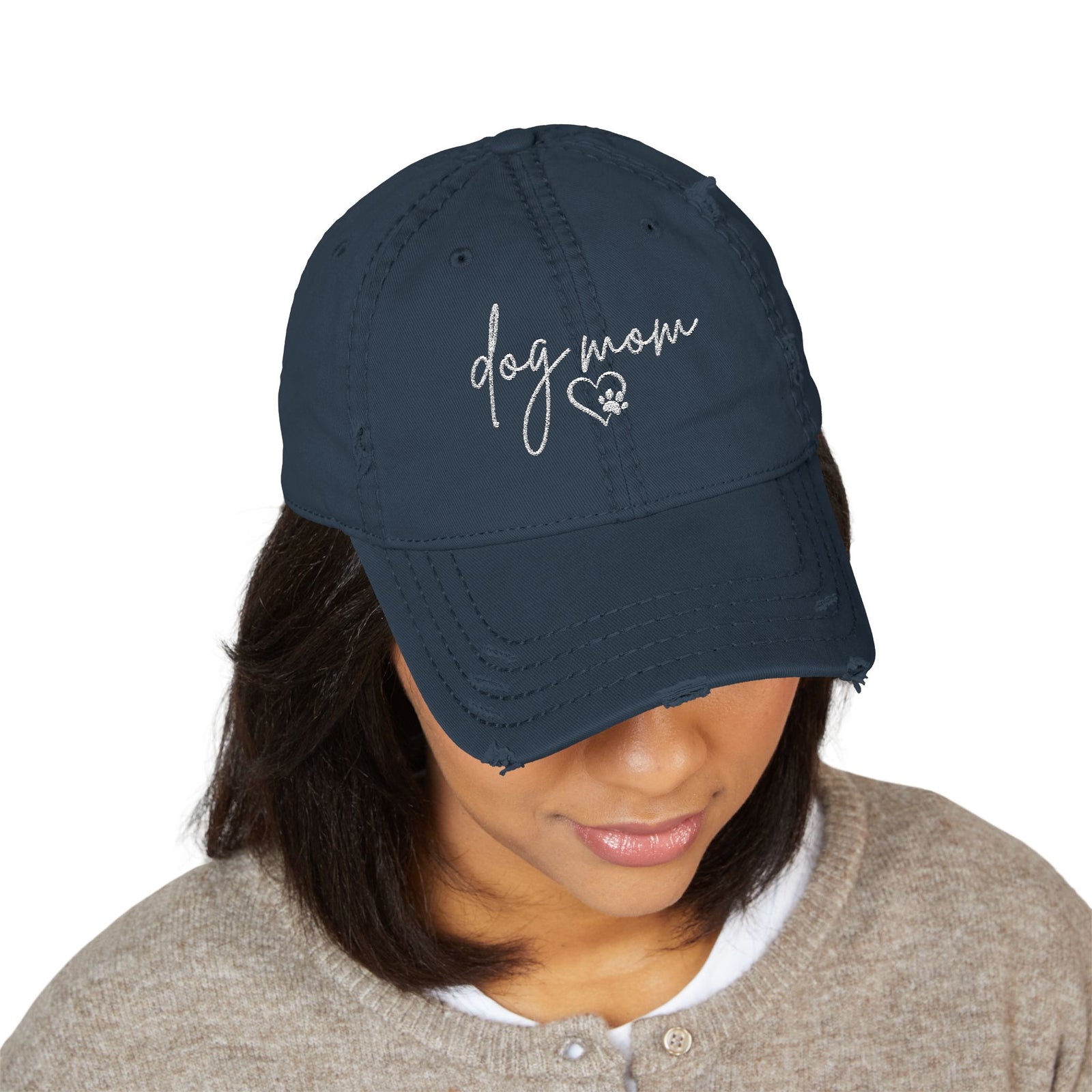 Dog Mom Distressed Dad Hat — Embroidered Casual Baseball Cap - Sydney So Sweet