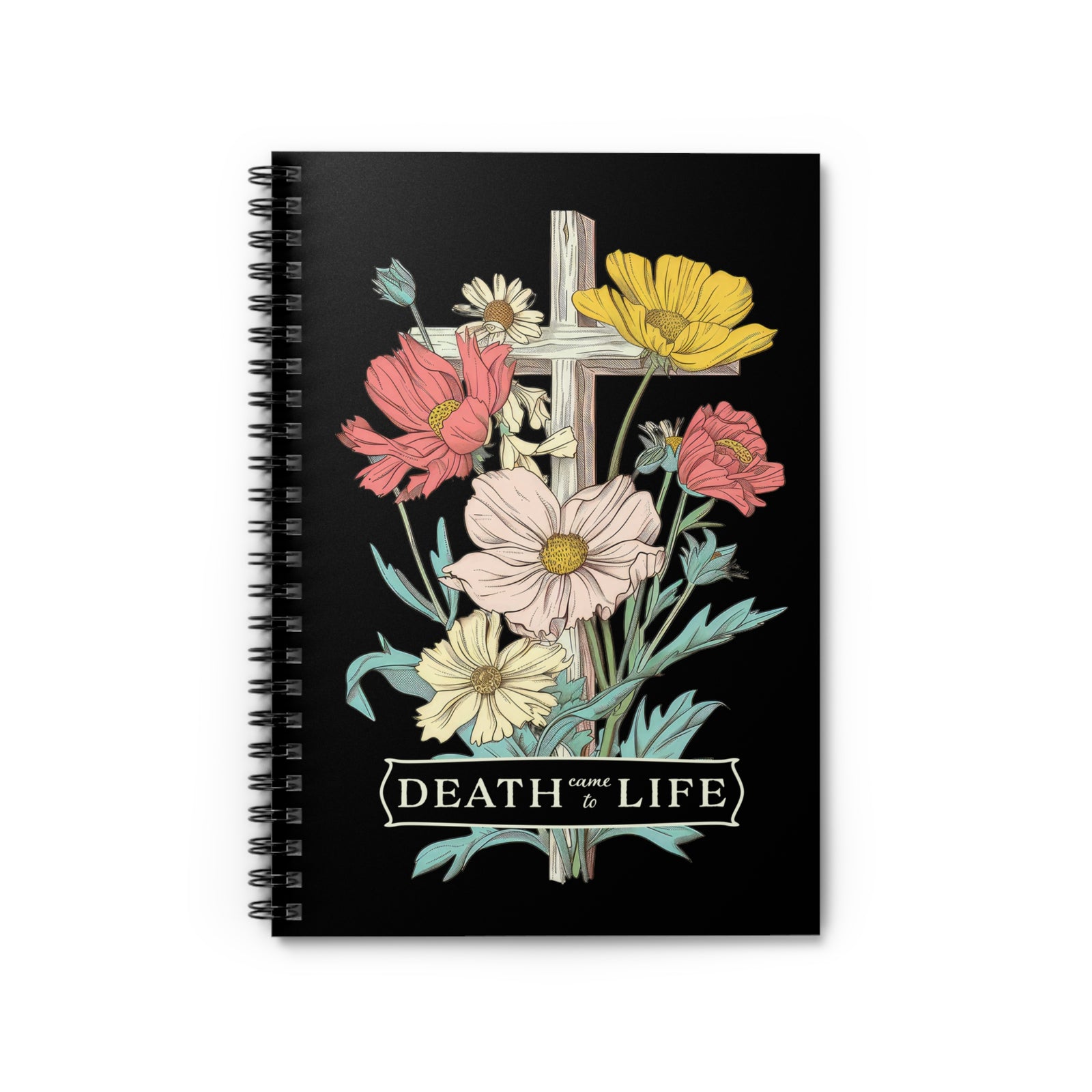 Death Came to Life Floral Cross Christian Notebook Ruled Spiral Journal